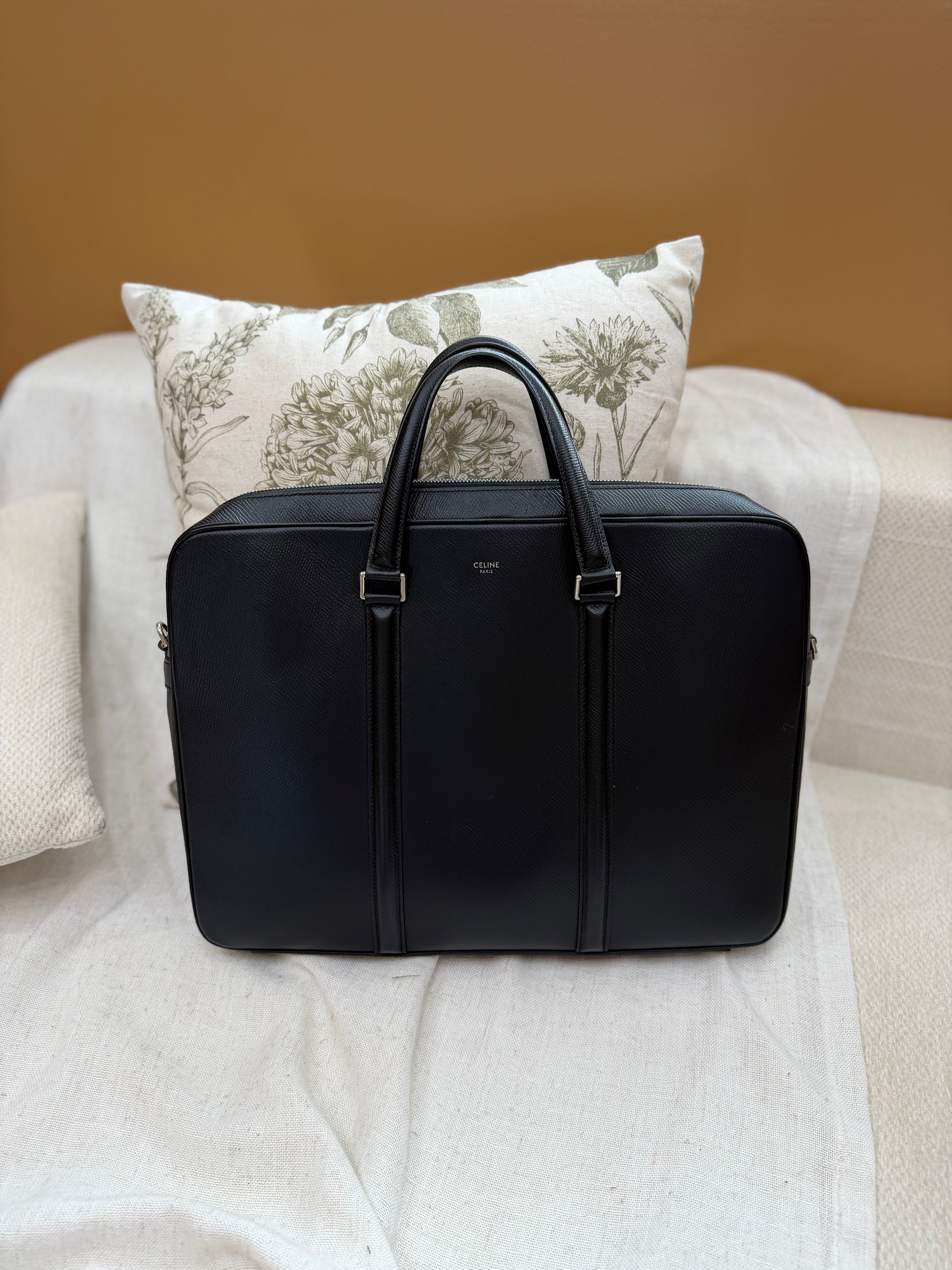 Celine Black Grained Calfskin Briefcase