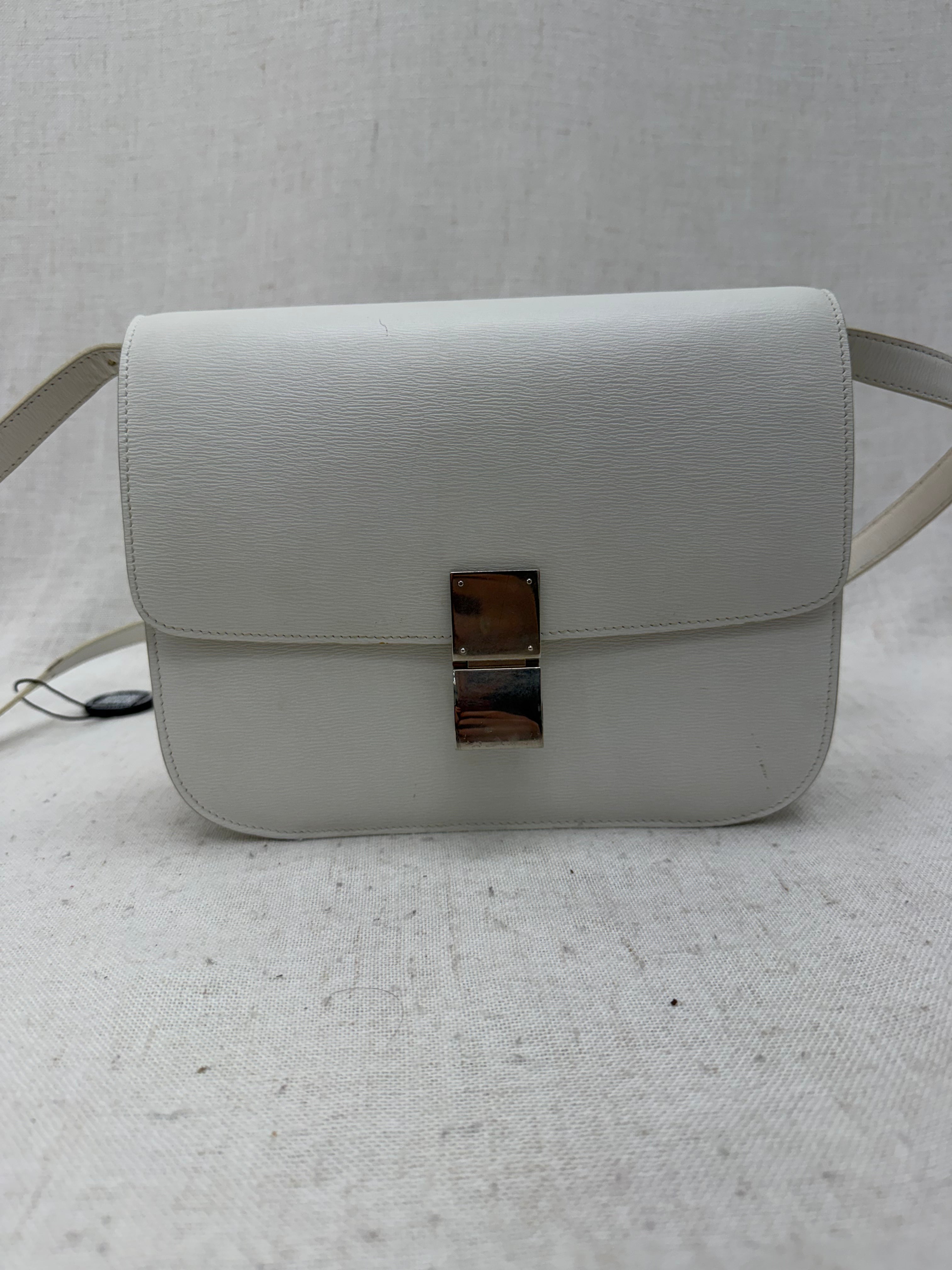 Celine White Leather Medium Classic Box Crossbody