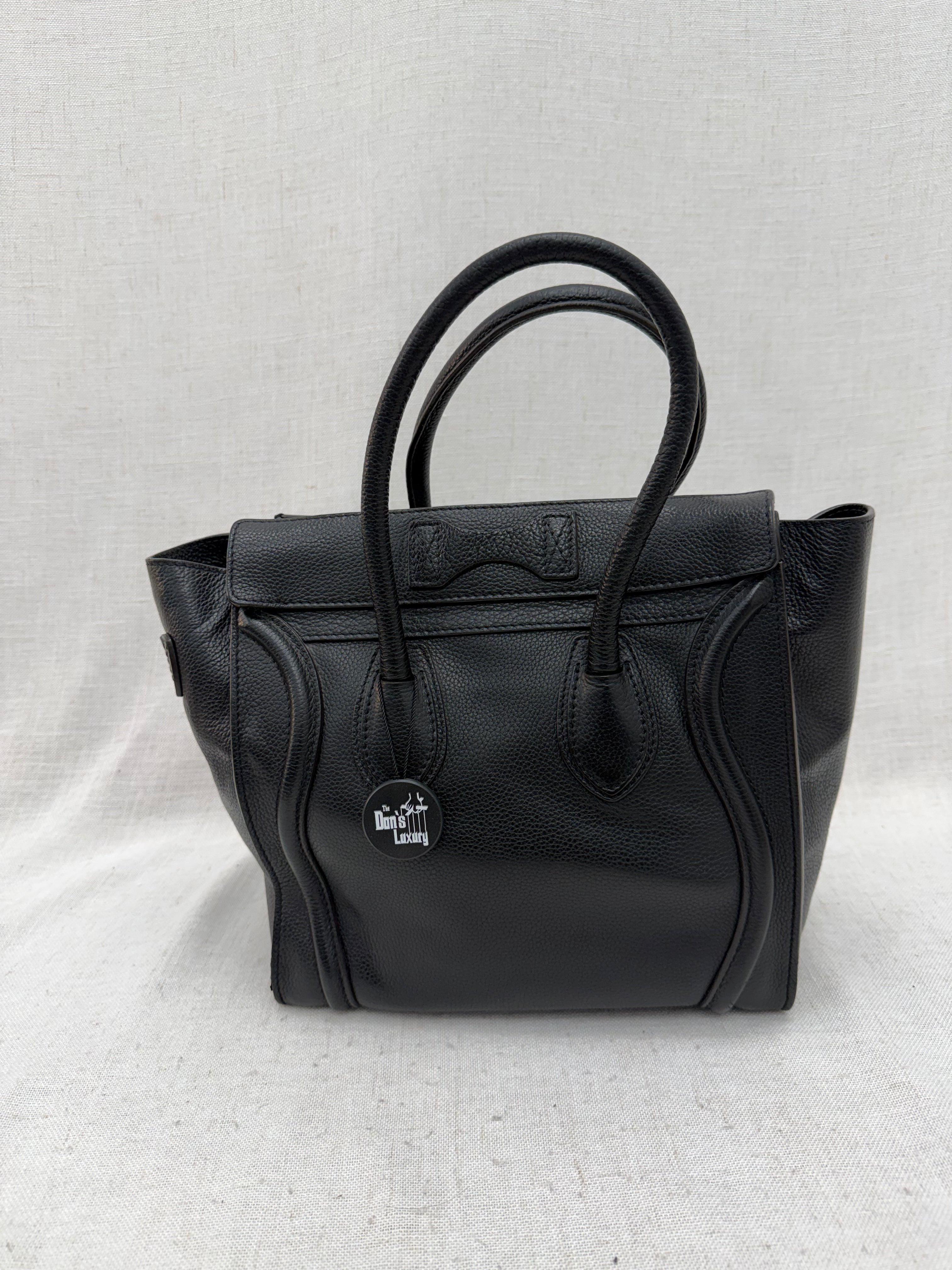 Celine Black Drummed Calfskin Micro Luggage Tote Bag