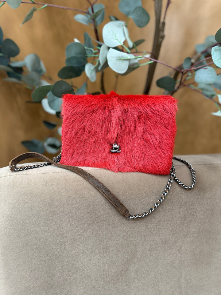 Chanel Red Goat Hair Wallet On Chain