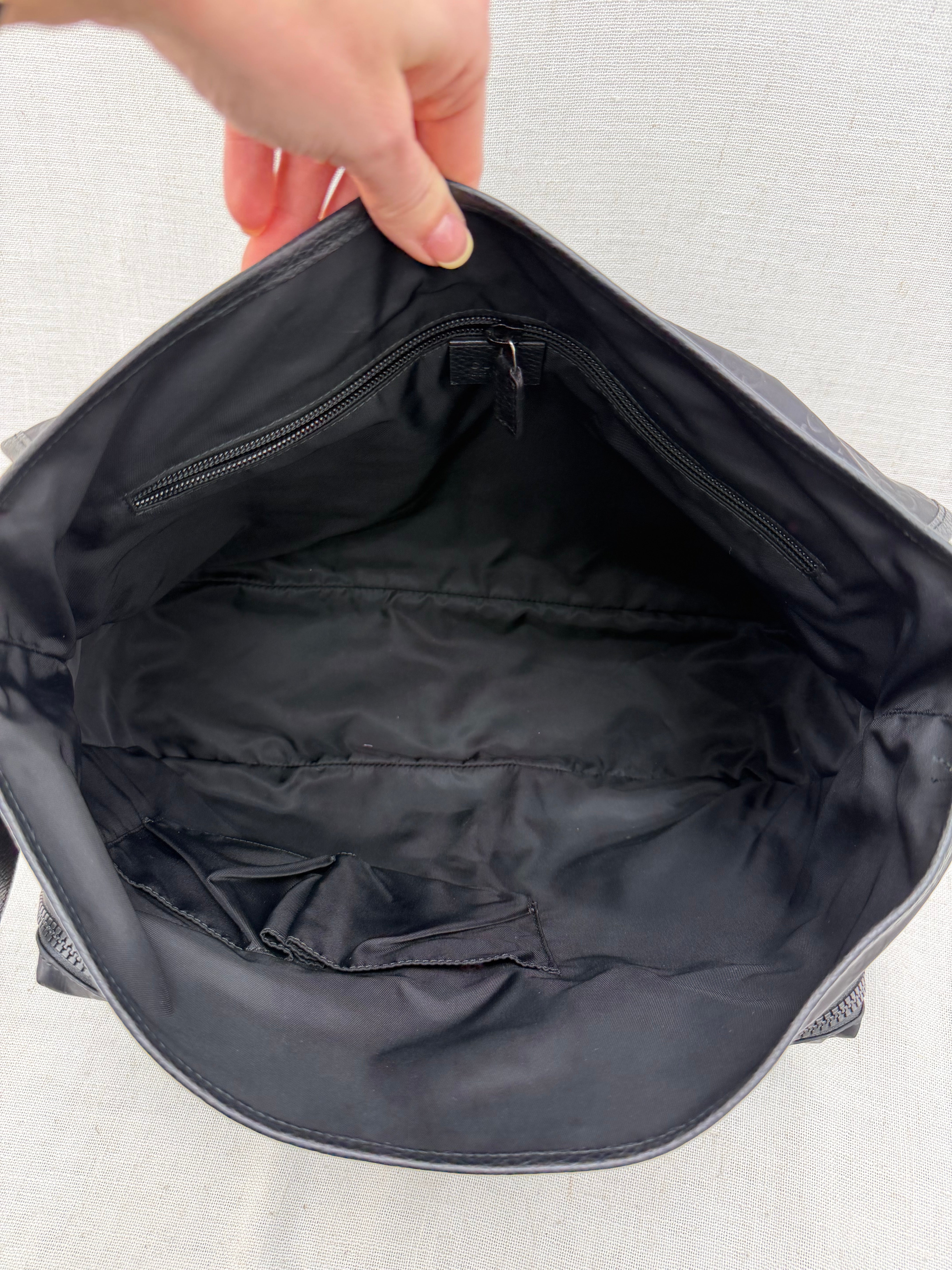 Gucci Black GG Nylon Buckle Flap Messenger Bag