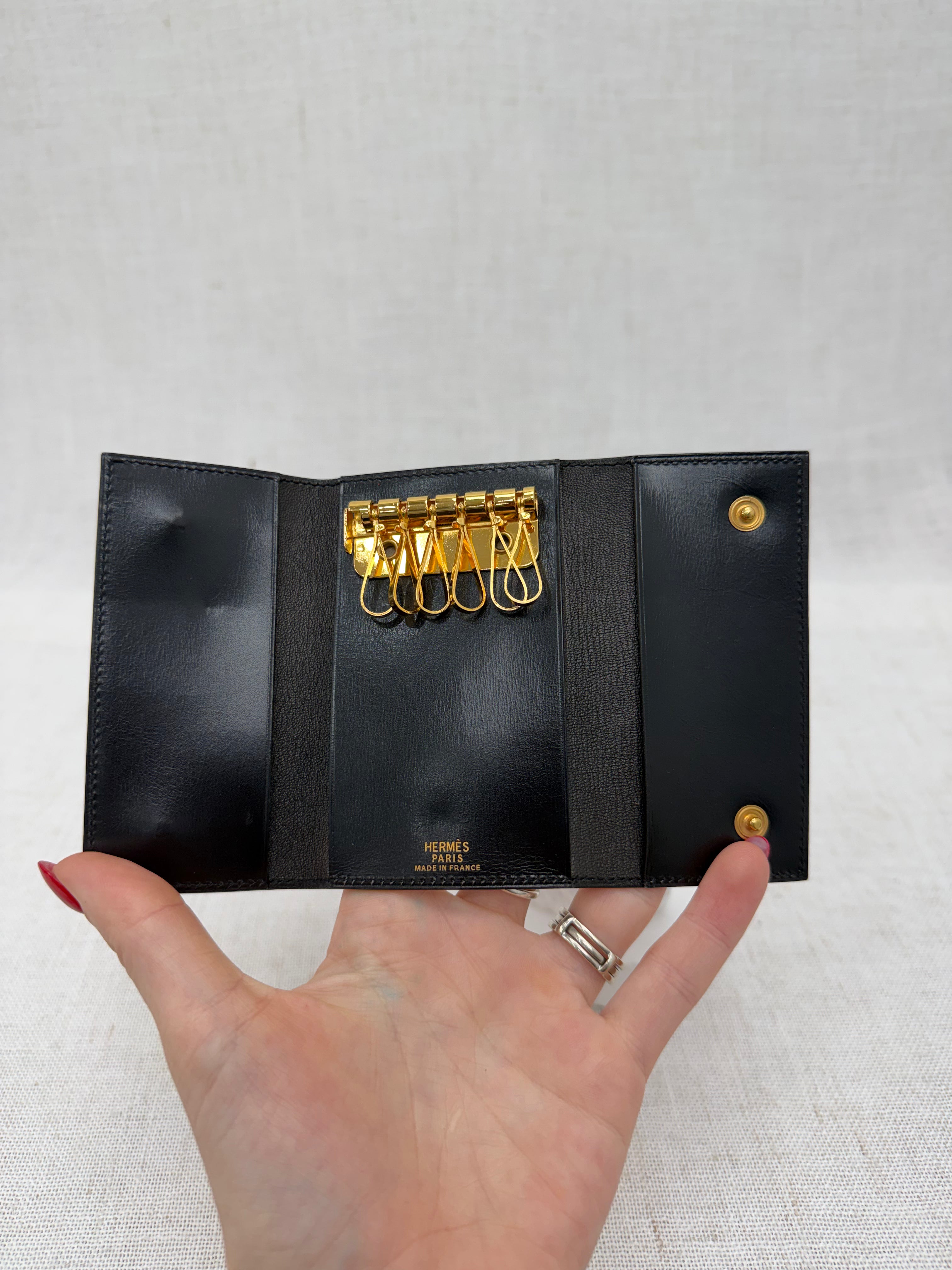 Hermes Black Leather 6 Key Ring Case