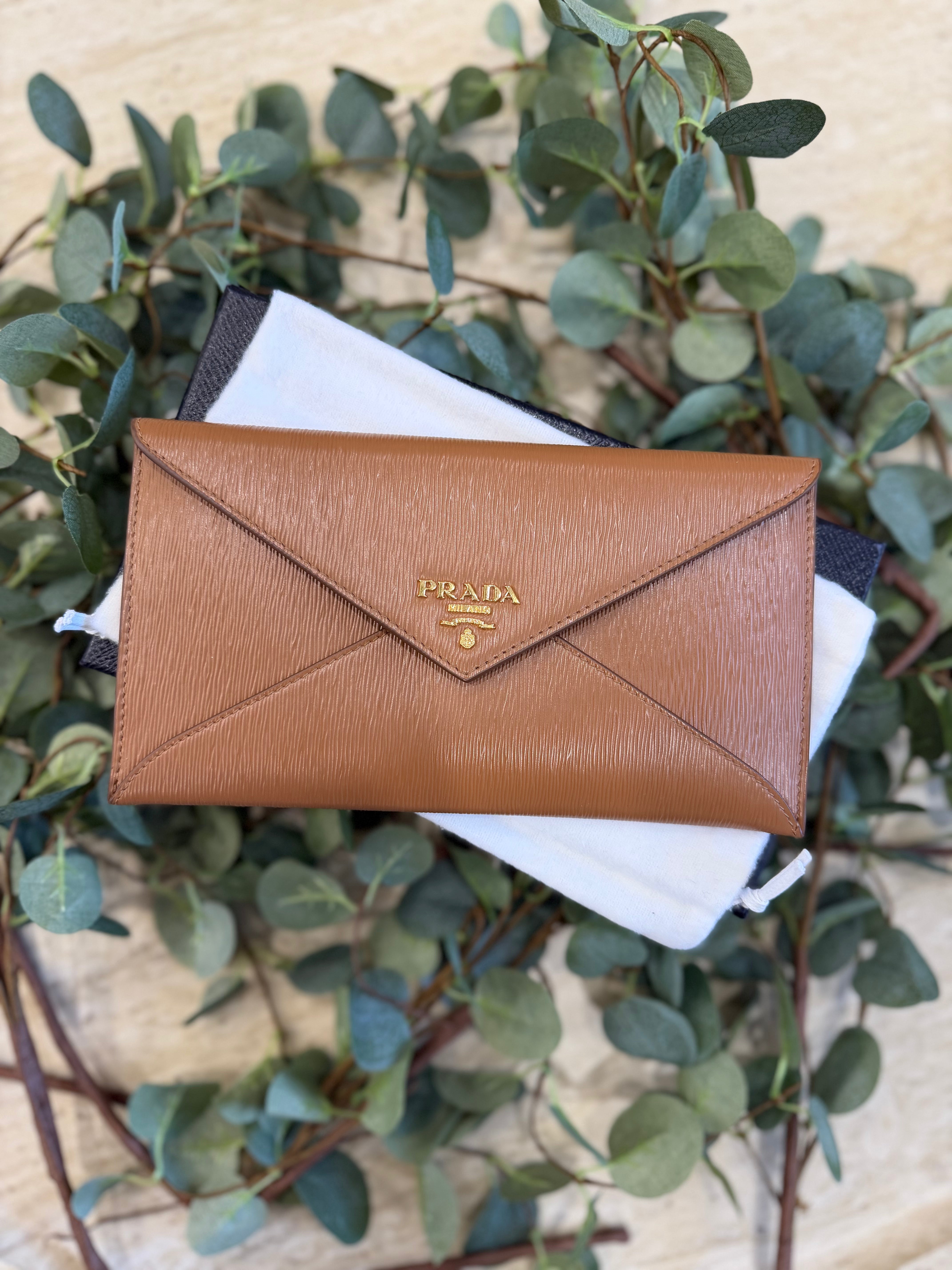 LIKE NEW - Prada Brown Vitello Leather Envelope Wallet