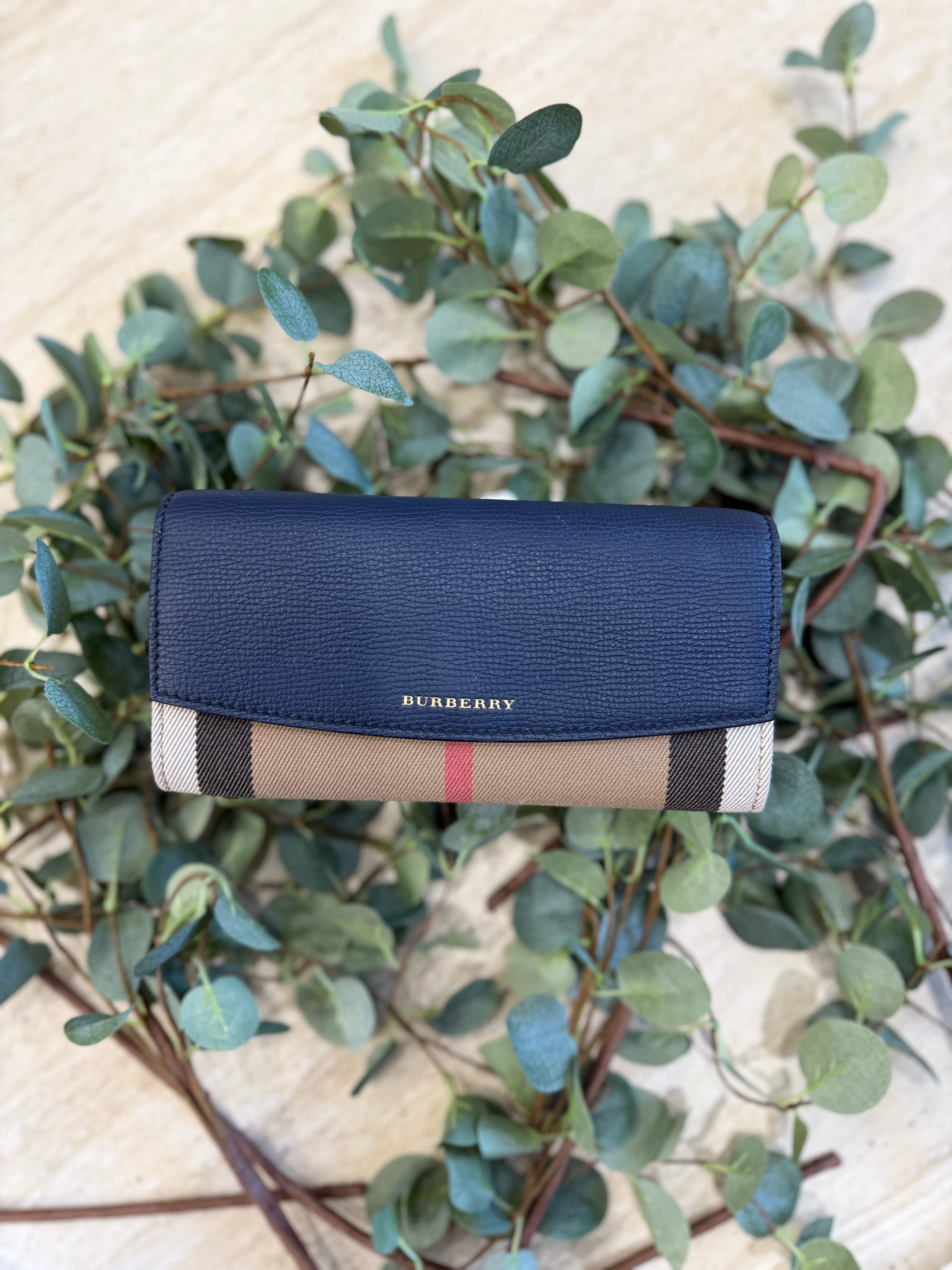 LIKE NEW-  Burberry Navy And Signature House Check Porter Continental  Wallet