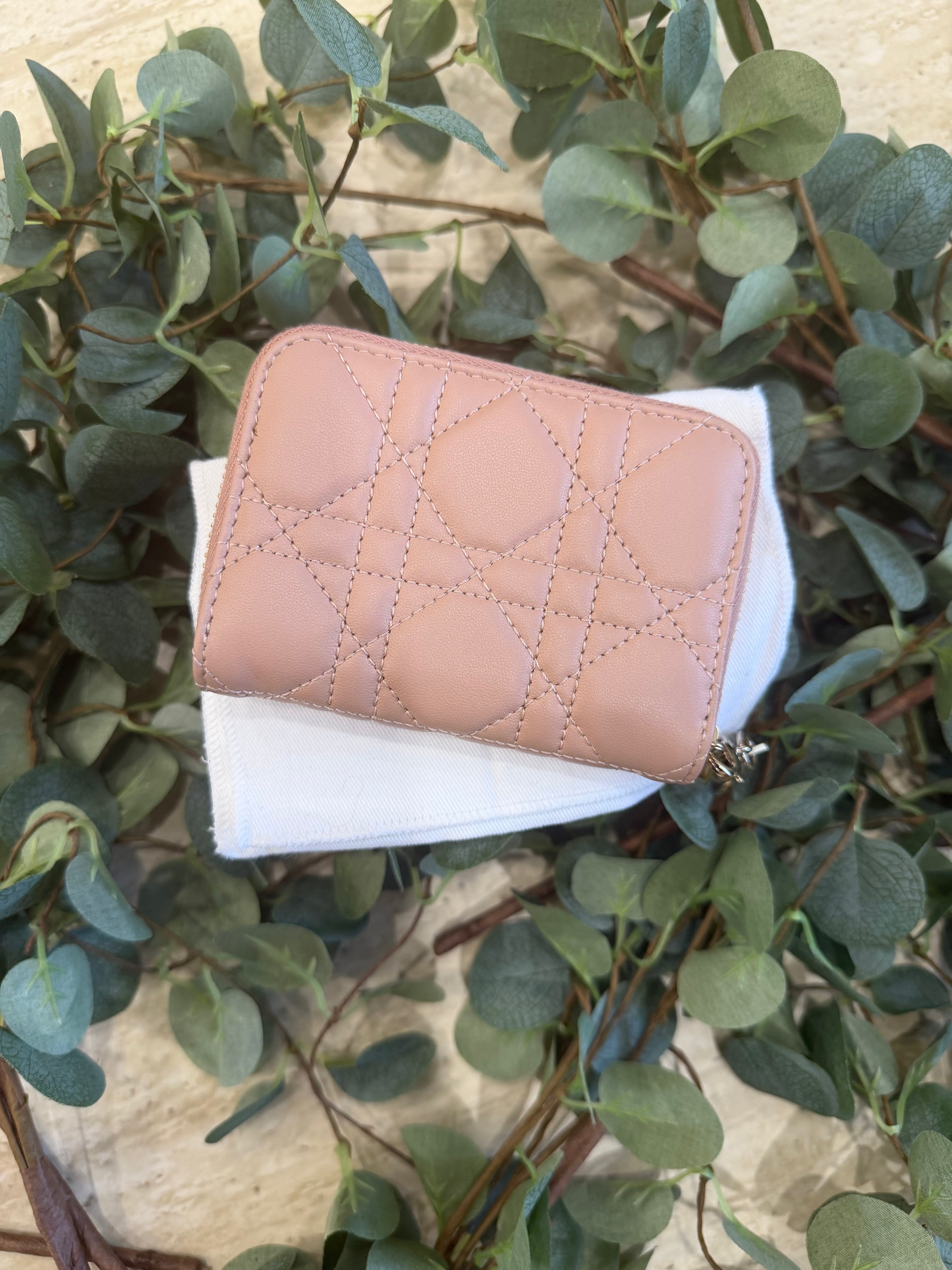 Christian Dior Pink Leather Lady Dior Voyageur Compact Card Pouch