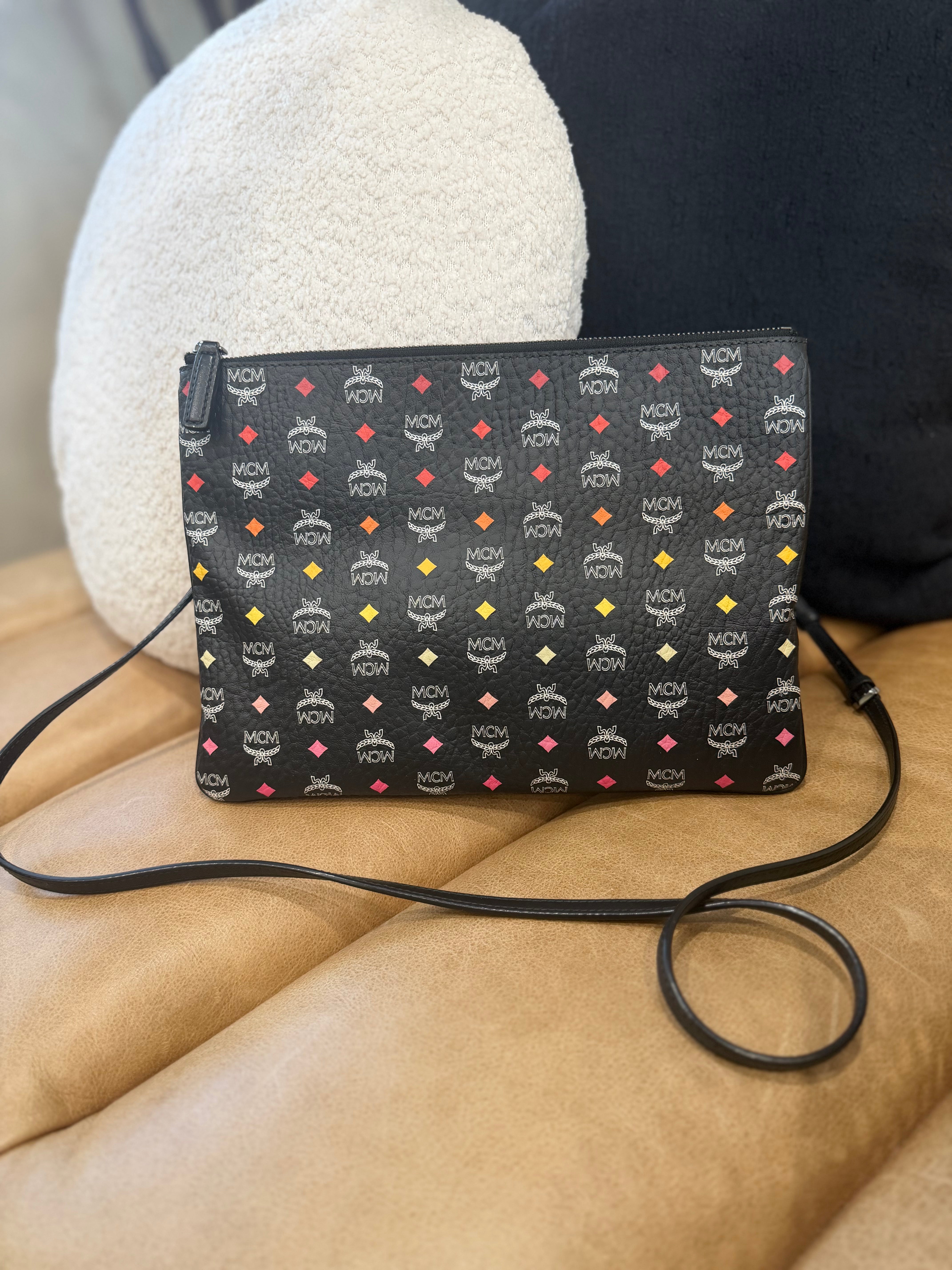 MCM Black Coated Canvas Skyoptic Visetos Crossbody Pouch