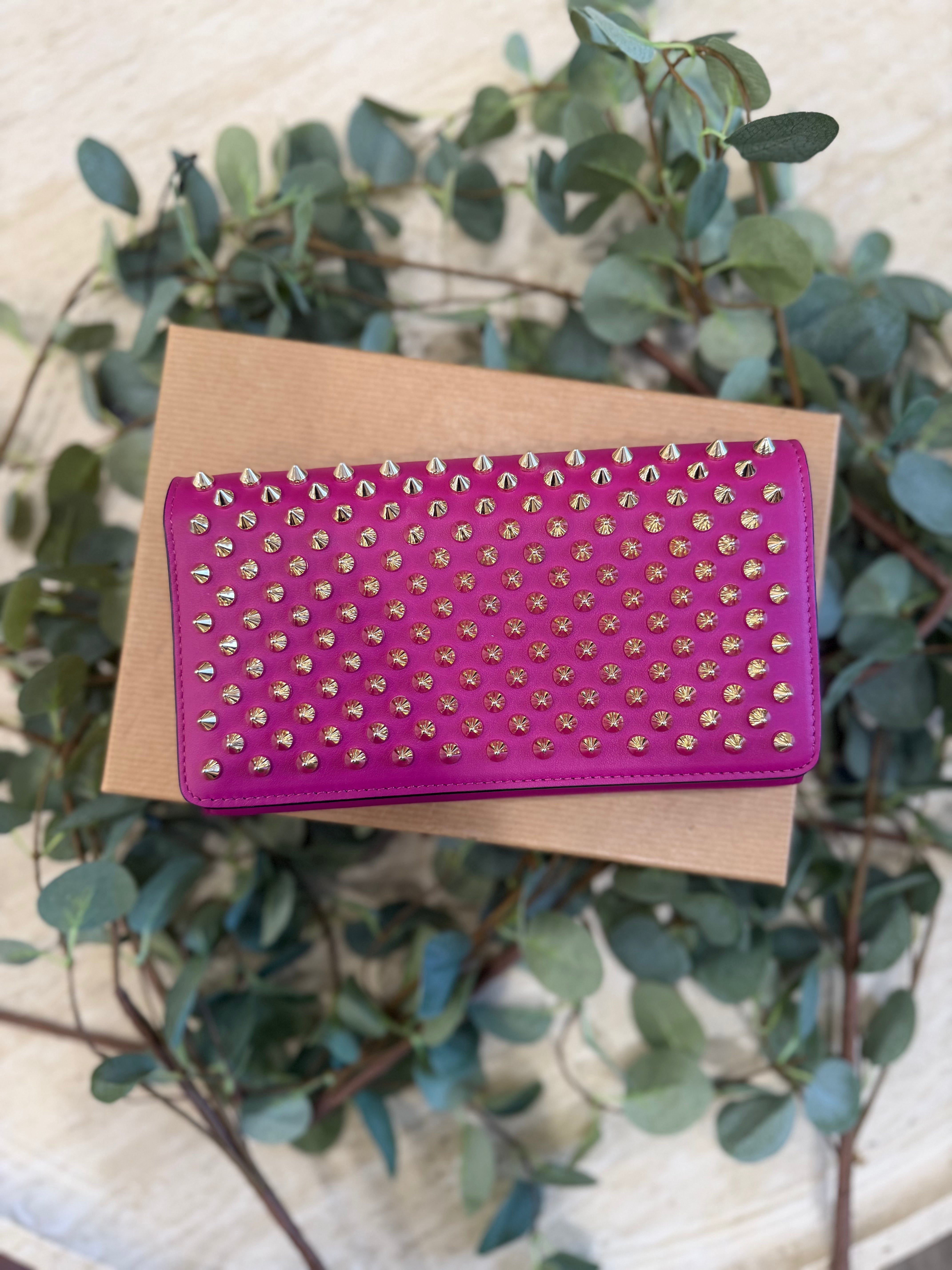 BRAND NEW- Christian Louboutin Pink Leather Spiked Clutch Wallet