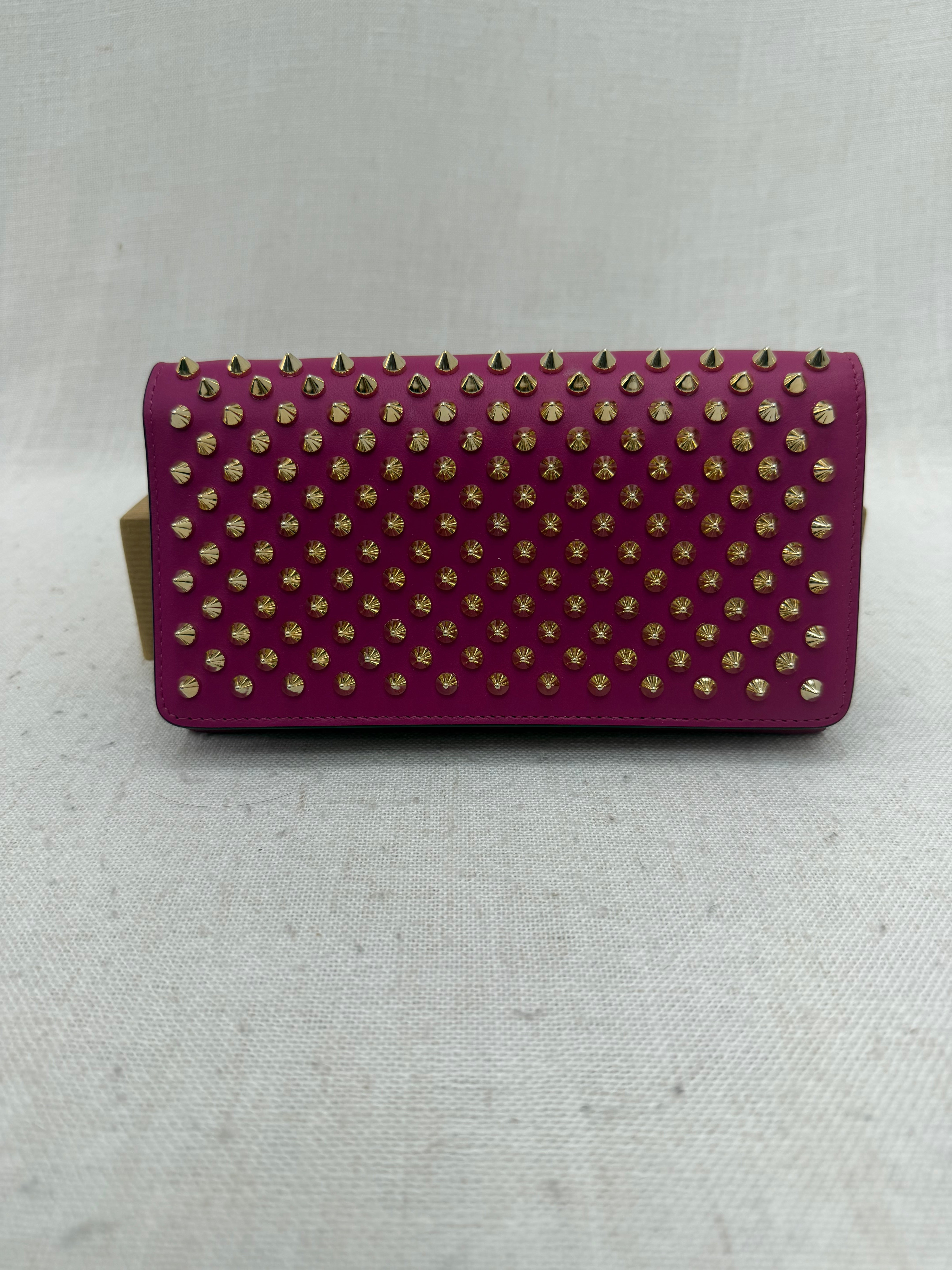 BRAND NEW- Christian Louboutin Pink Leather Spiked Clutch Wallet