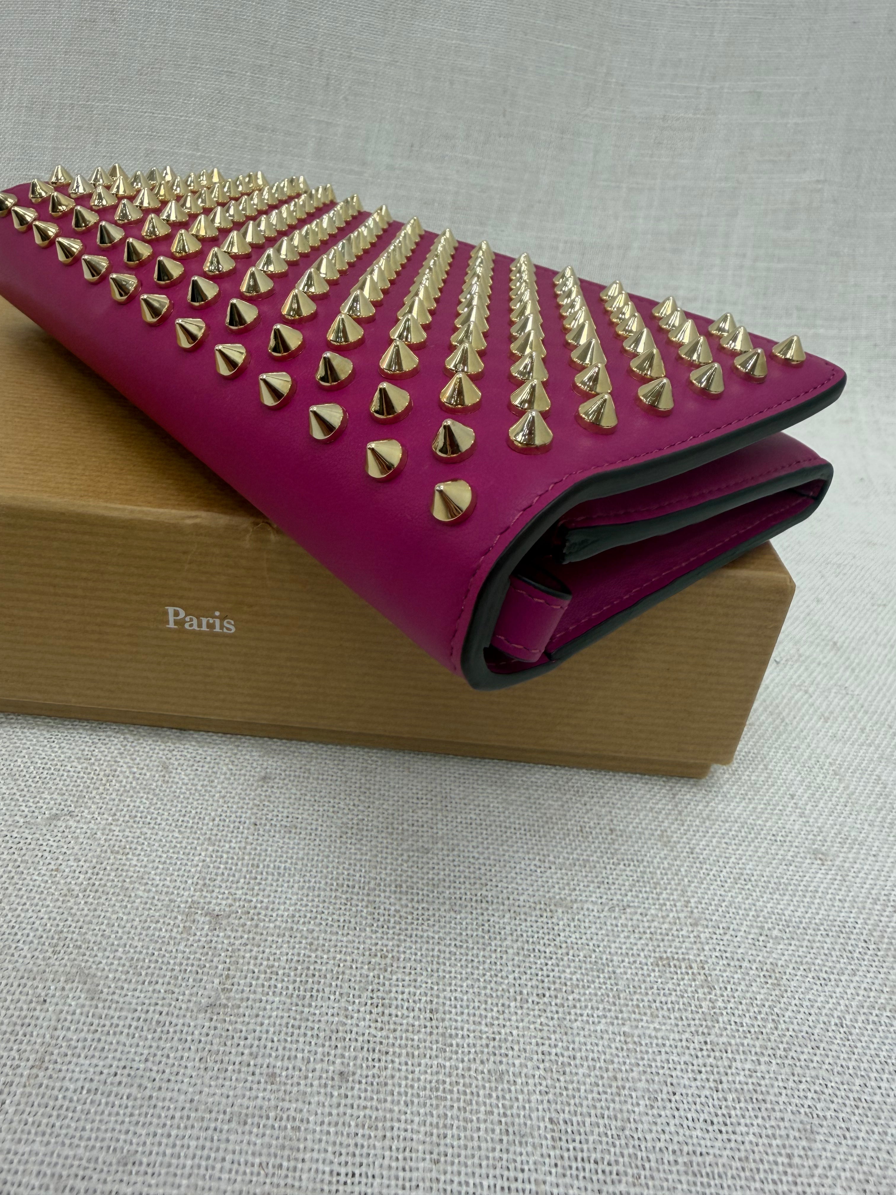 BRAND NEW- Christian Louboutin Pink Leather Spiked Clutch Wallet