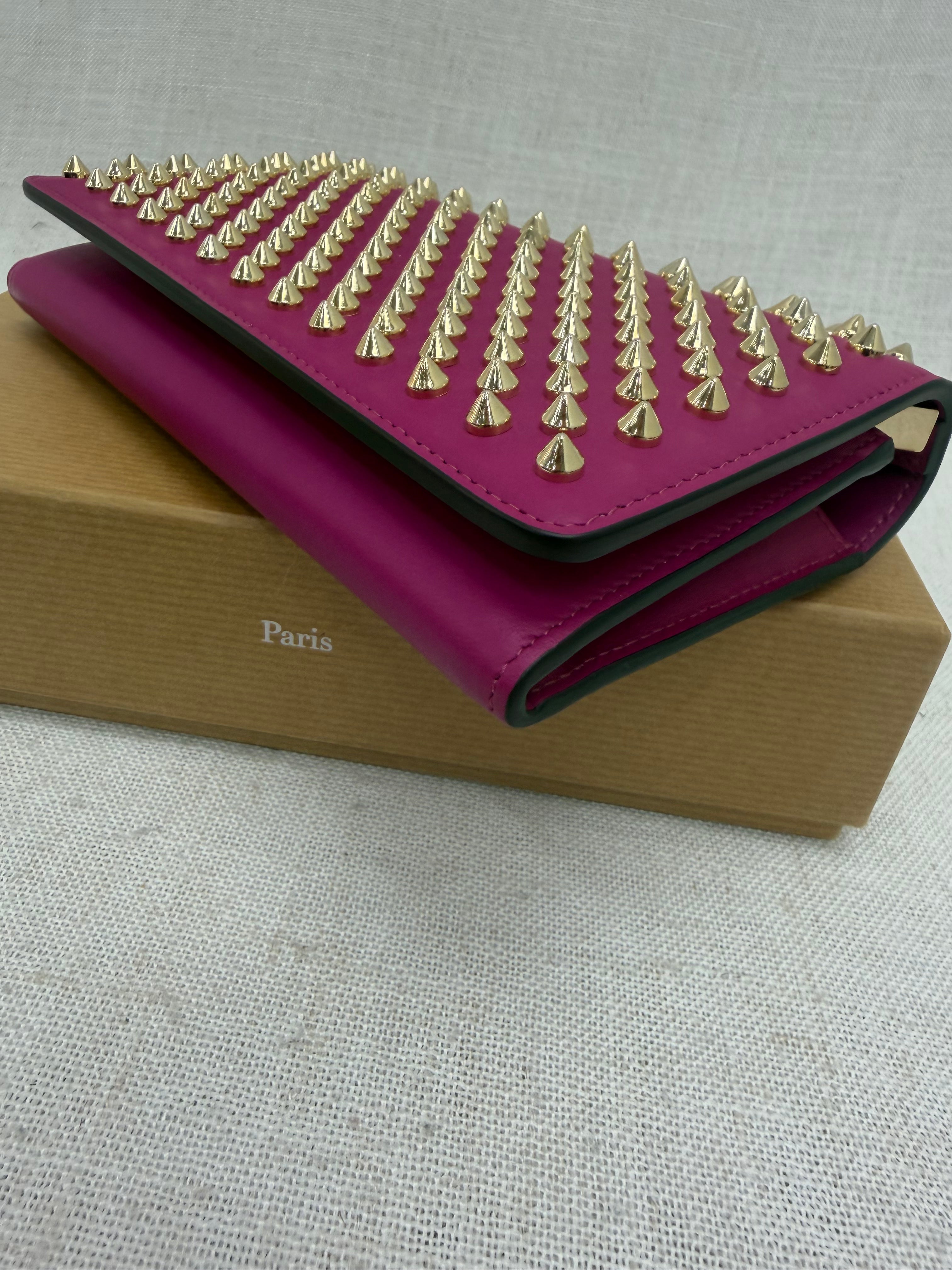 BRAND NEW- Christian Louboutin Pink Leather Spiked Clutch Wallet