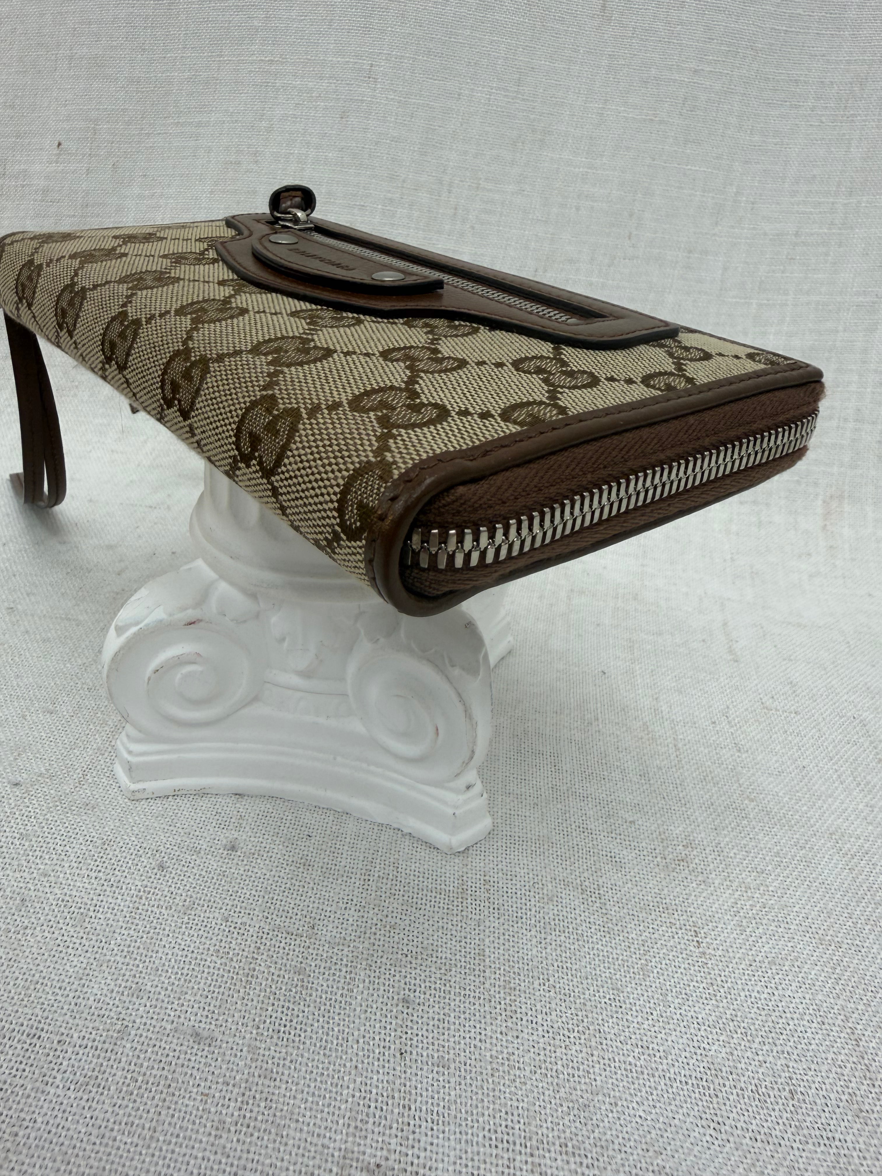 LIKE NEW- Gucci x Balenciaga Brown GG Canvas & Leather Azalea Zippy Wallet