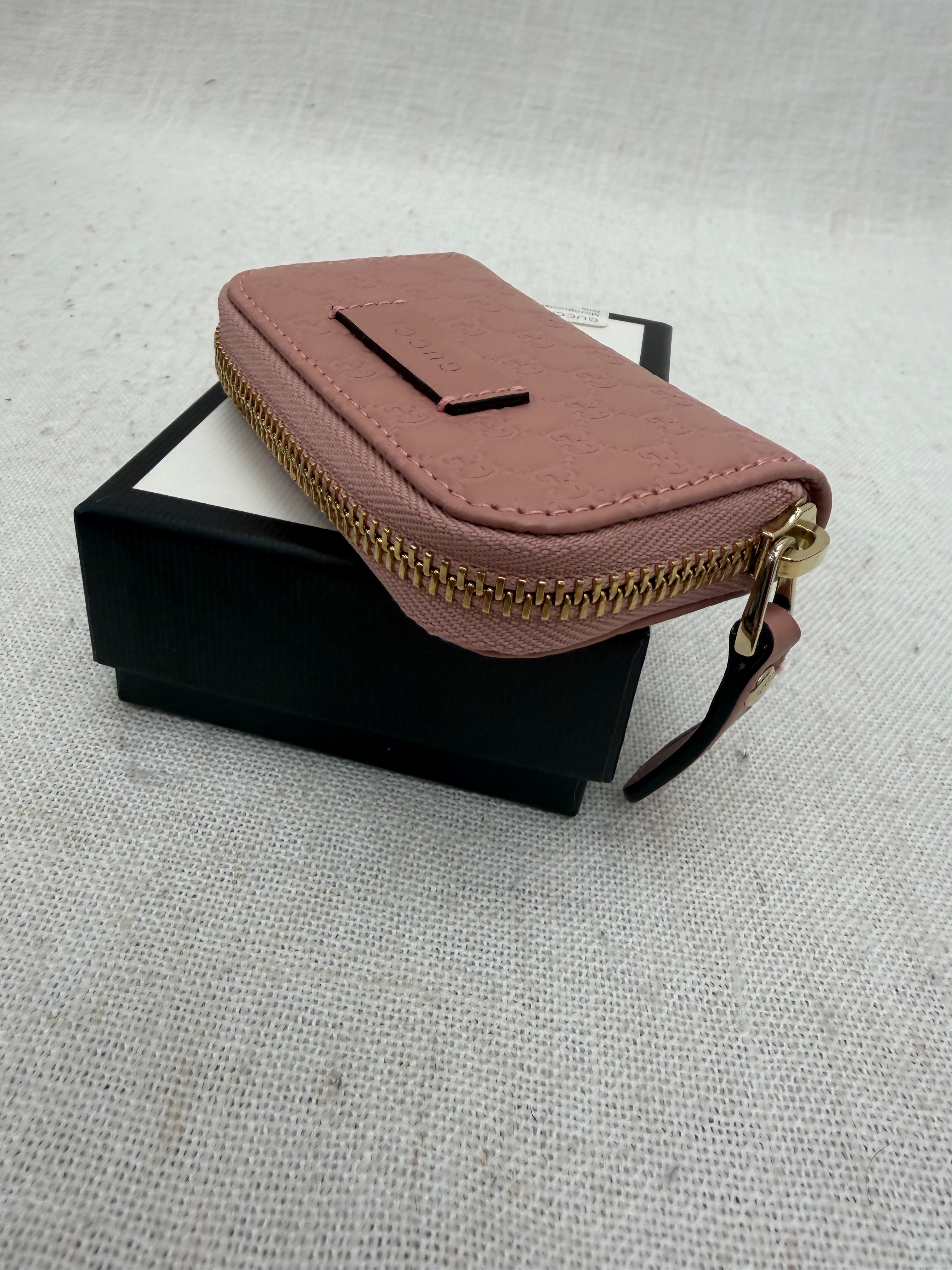 BRAND NEW- Gucci Pink Guccissima Leather Coin Zip Pouch
