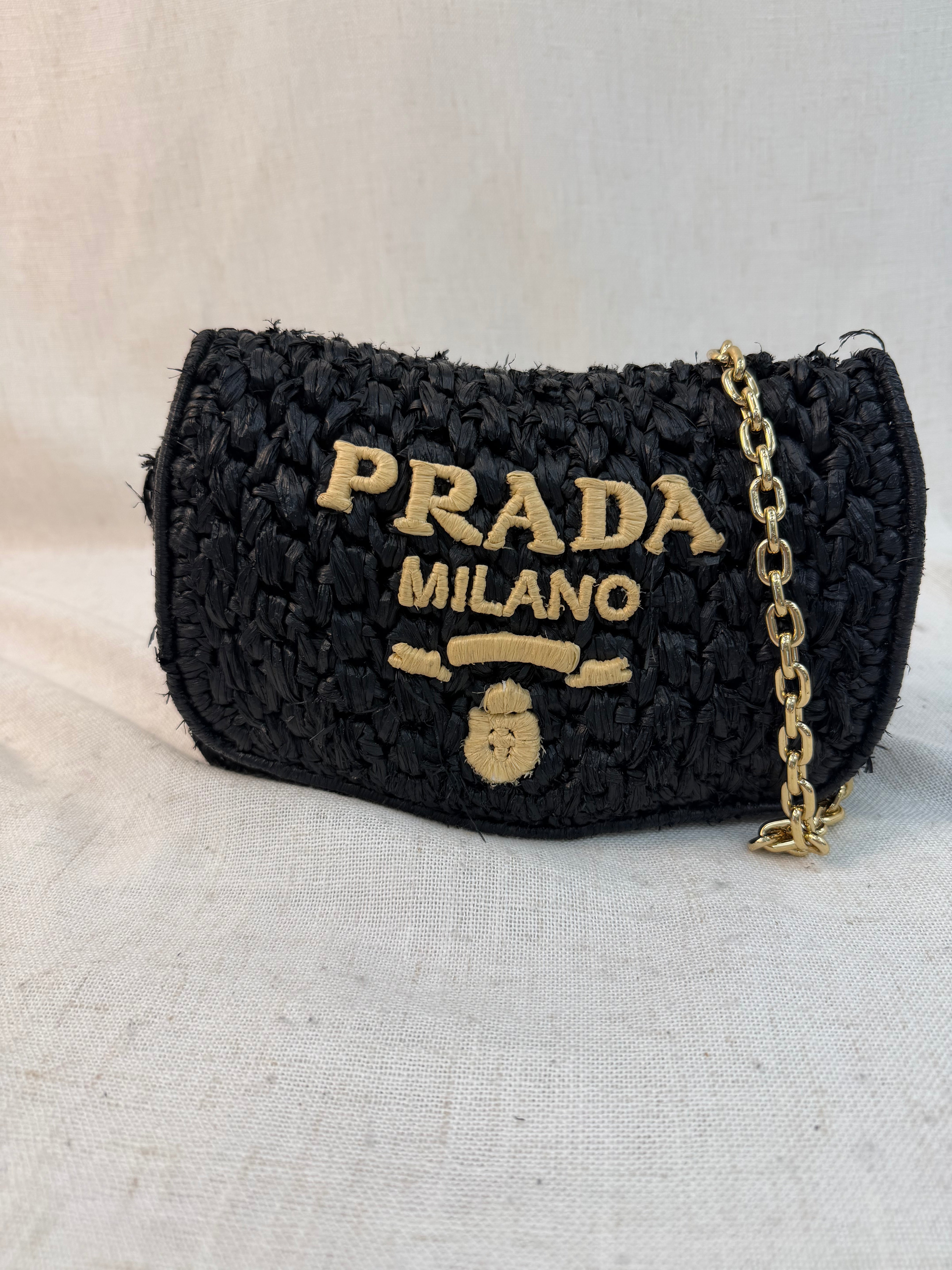 Prada Black Raffia Knit Crossbody Bag