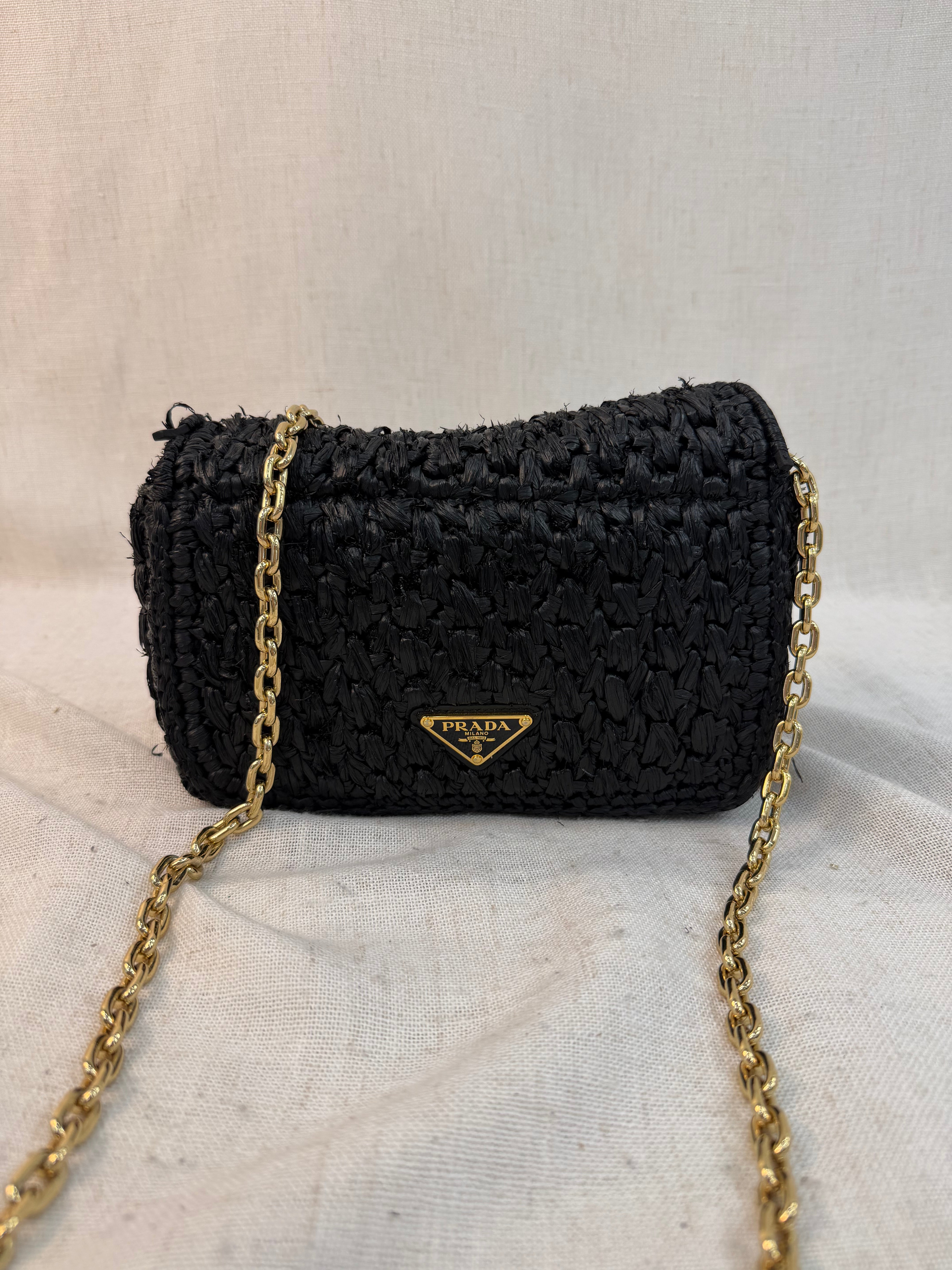 Prada Black Raffia Knit Crossbody Bag