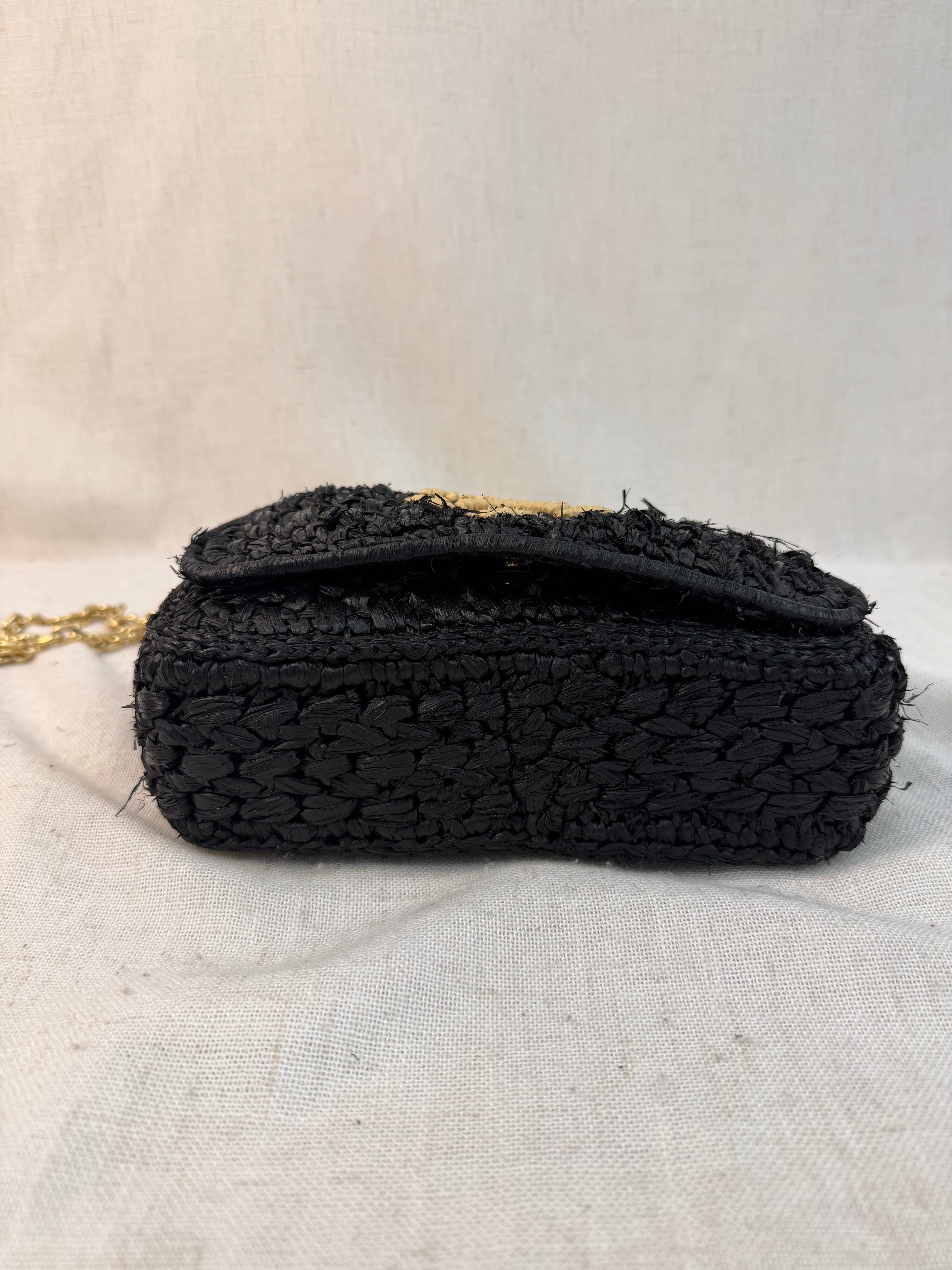 Prada Black Raffia Knit Crossbody Bag