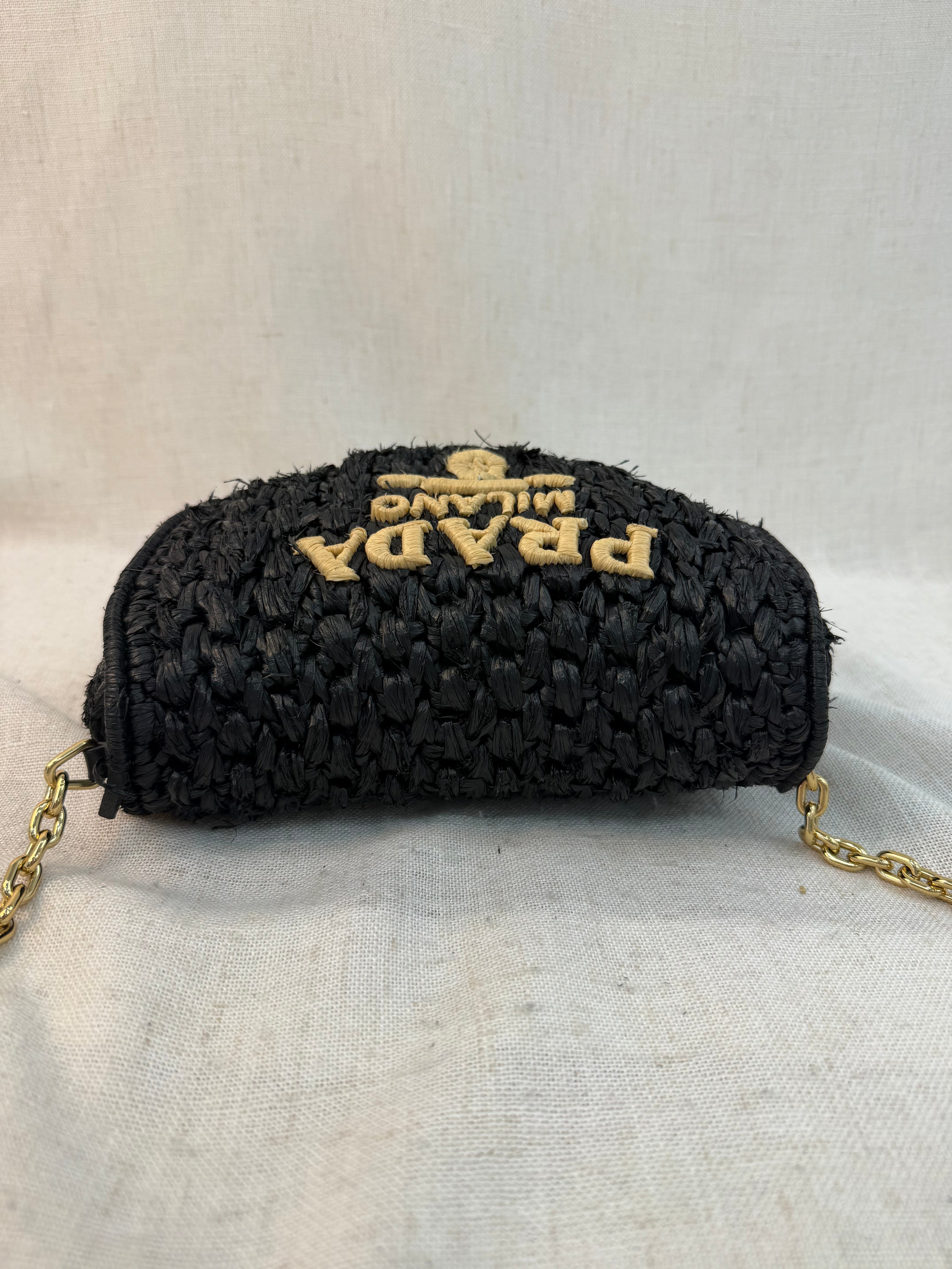 Prada Black Raffia Knit Crossbody Bag