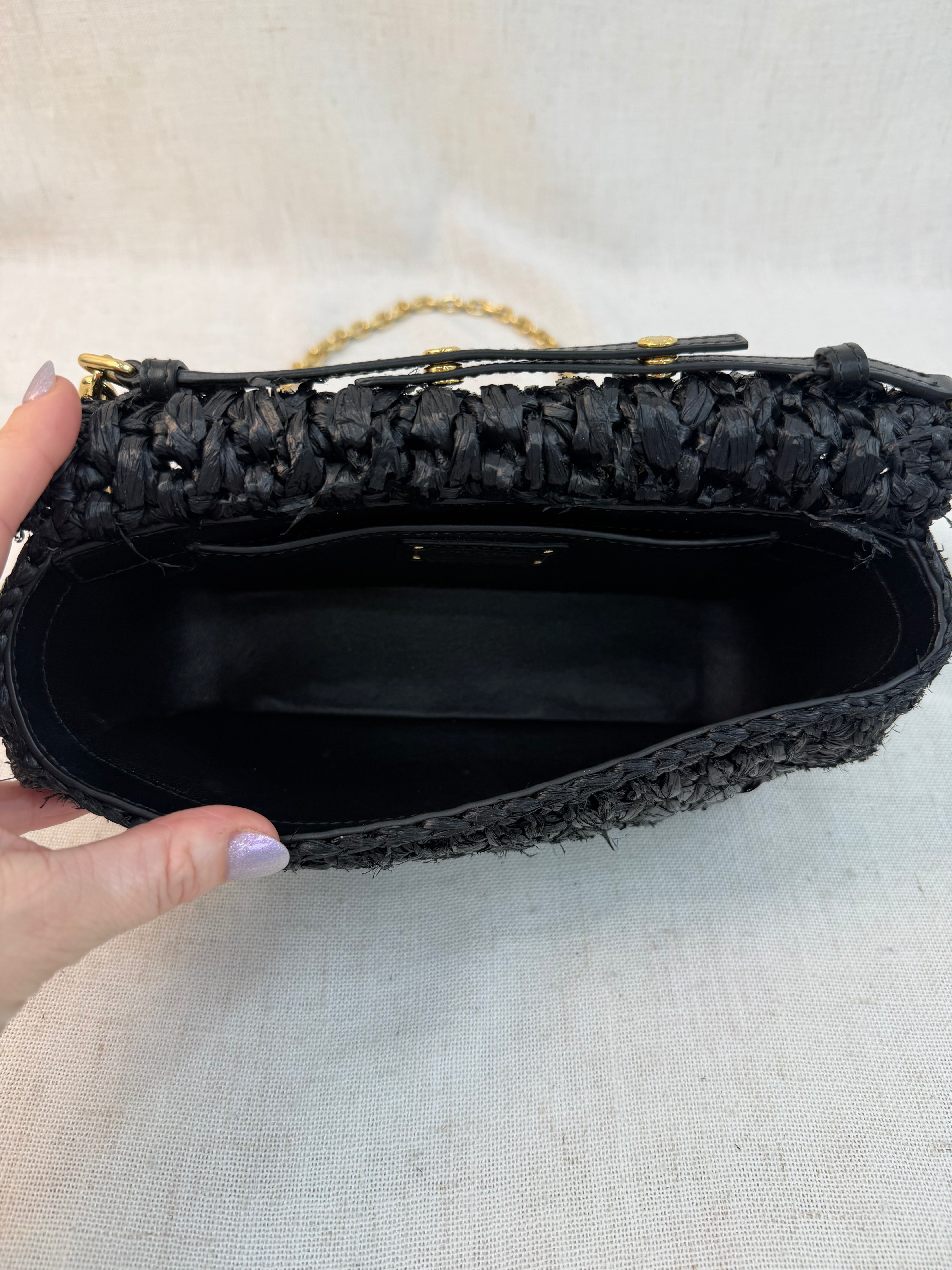 Prada Black Raffia Knit Crossbody Bag
