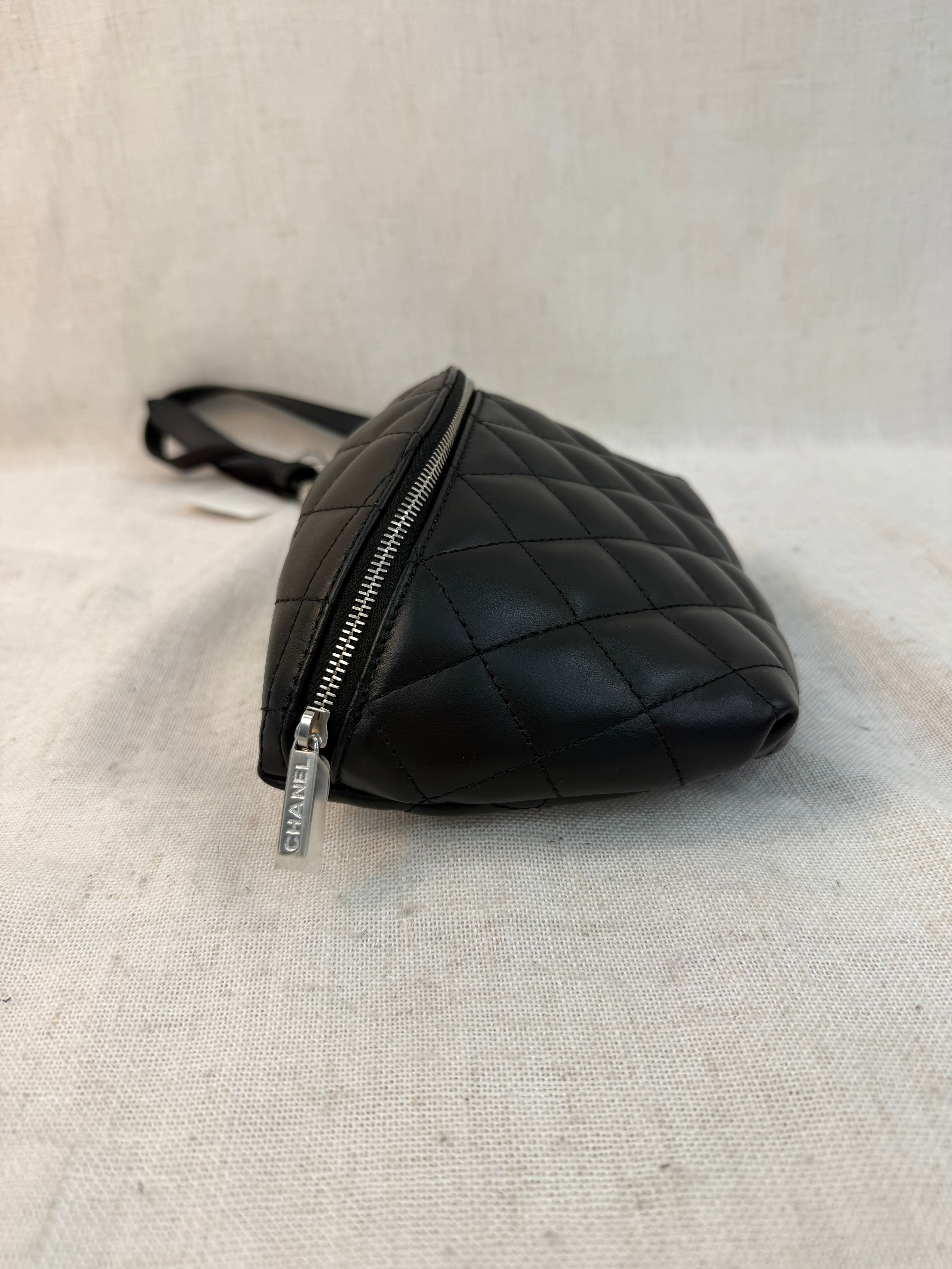 LIKE NEW - Chanel Black Lambskin Quilted Belt Bag
