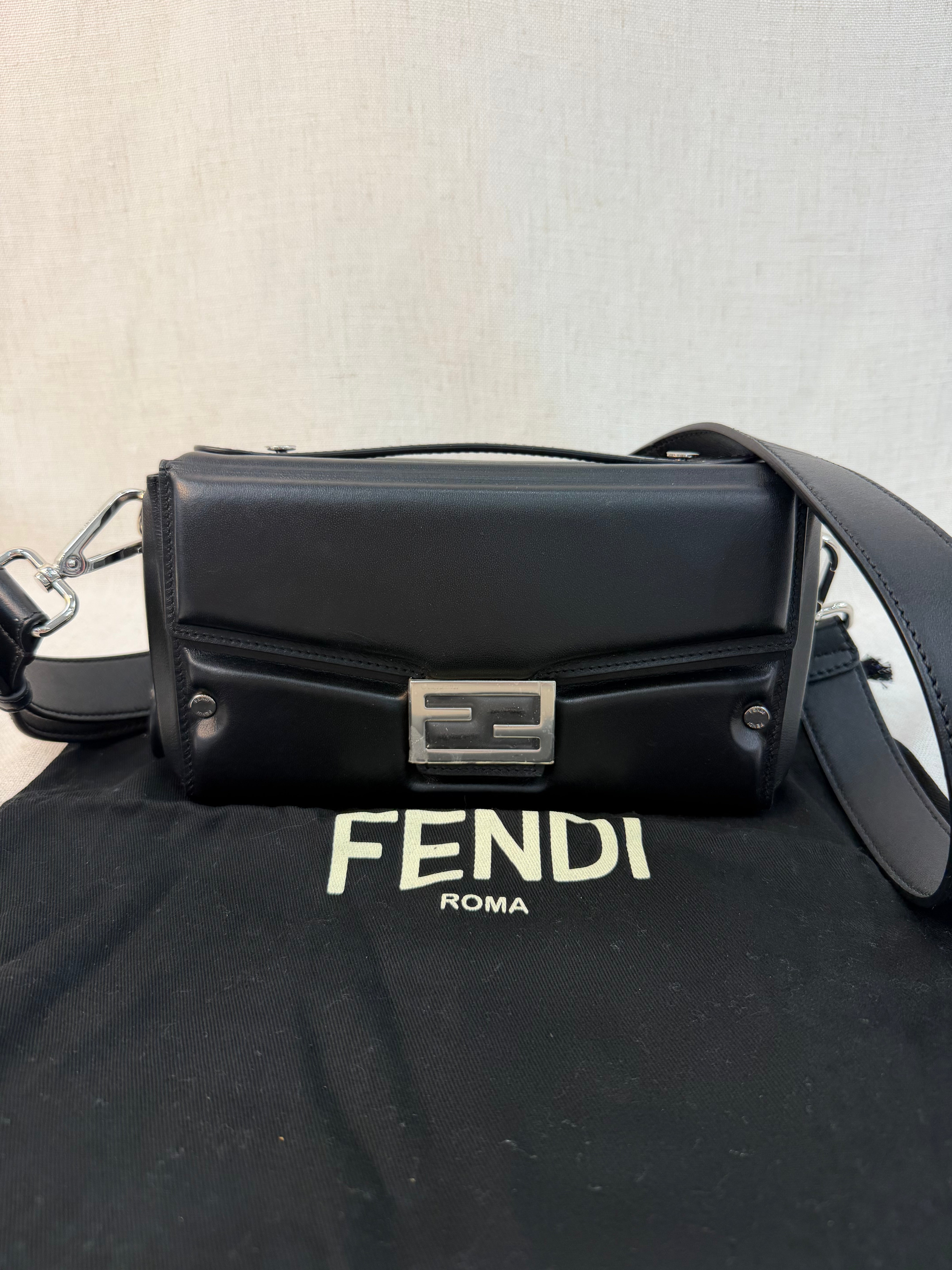 LIKE NEW - Fendi Black Leather Baguette Soft Trunk Crossbody Bag