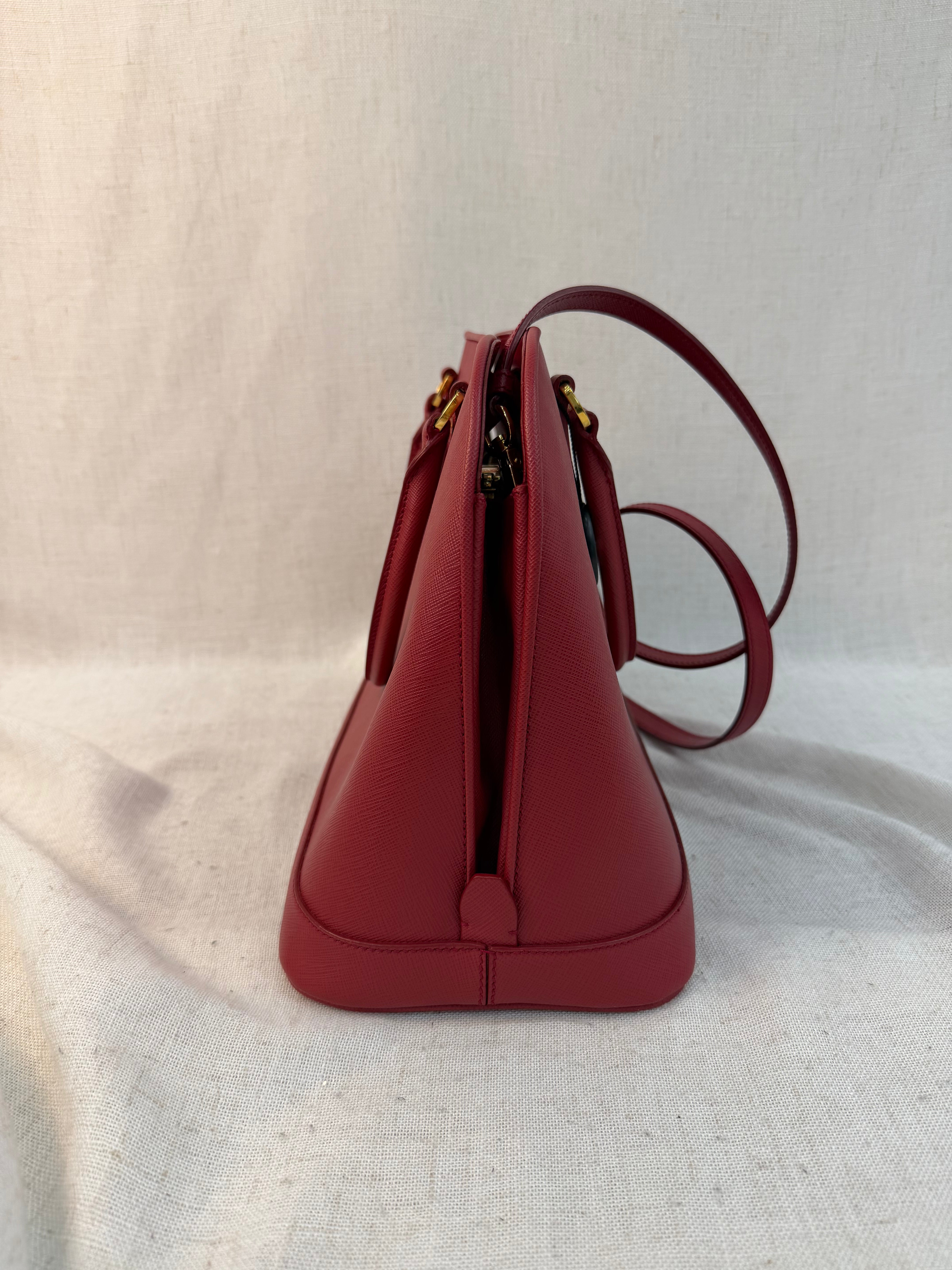Prada Red Saffiano Leather Promenade Two Way Bag