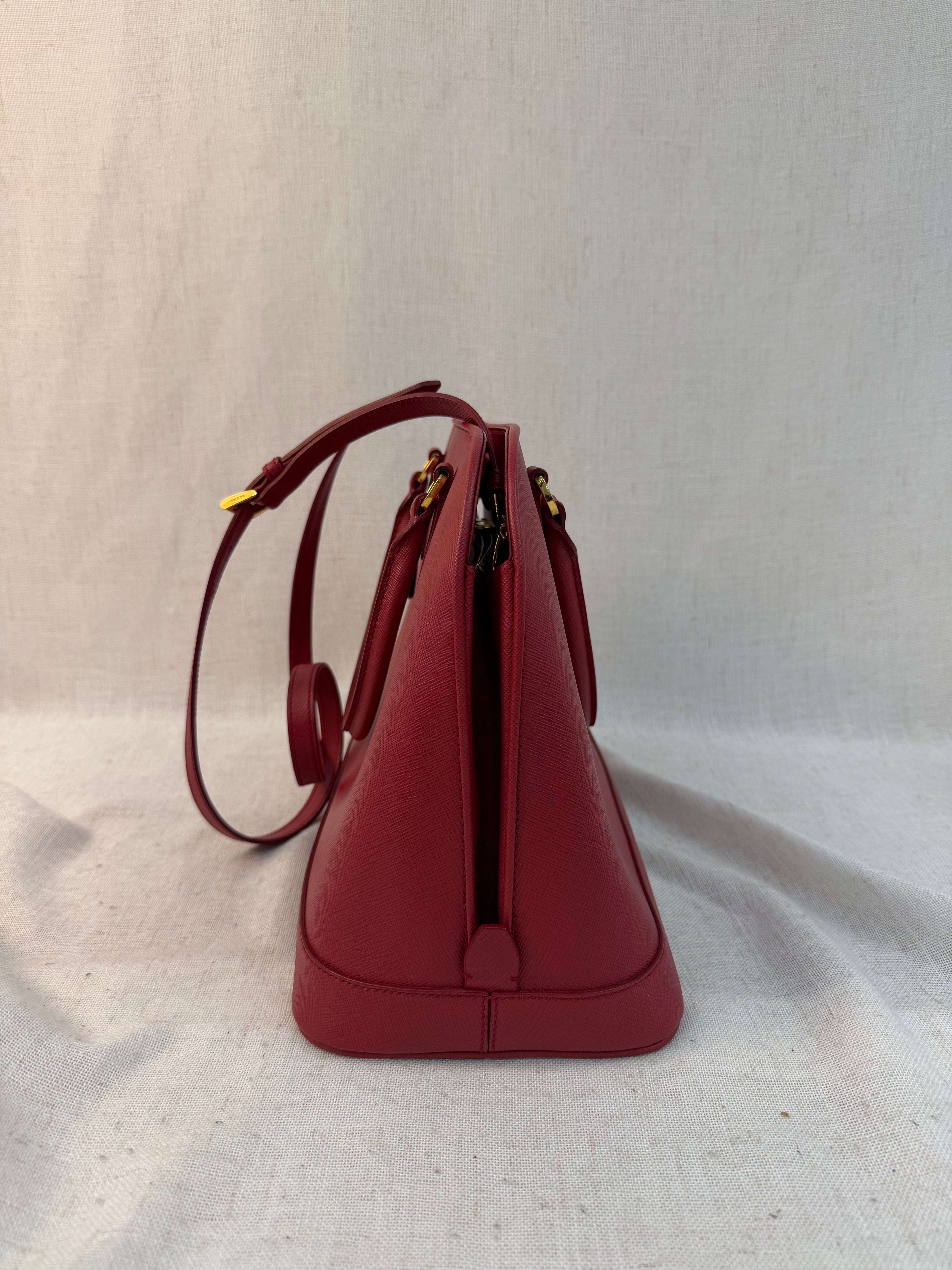 Prada Red Saffiano Leather Promenade Two Way Bag