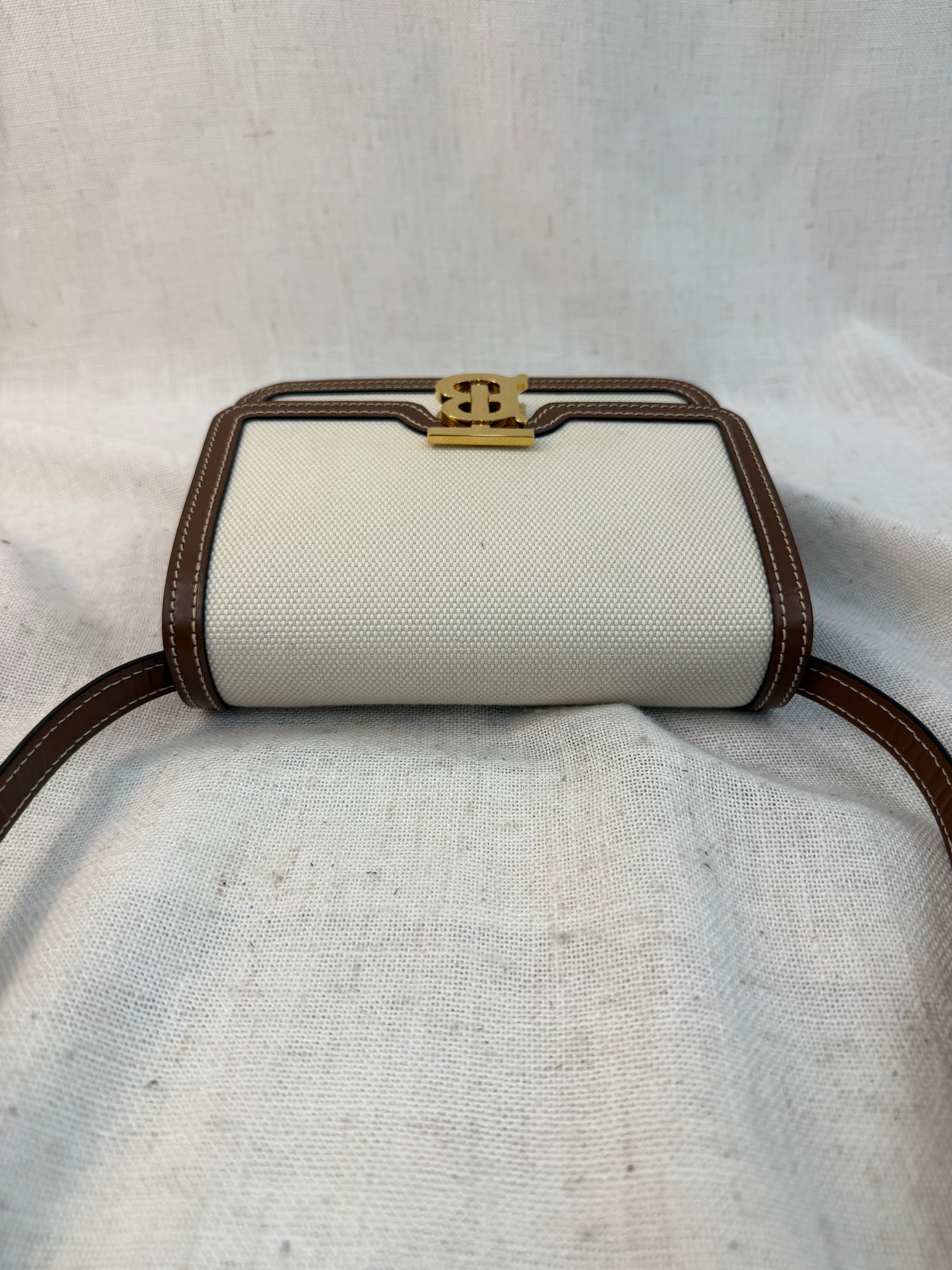 LIKE NEW- Burberry Natural Canvas & Leather Small TB Crossbody