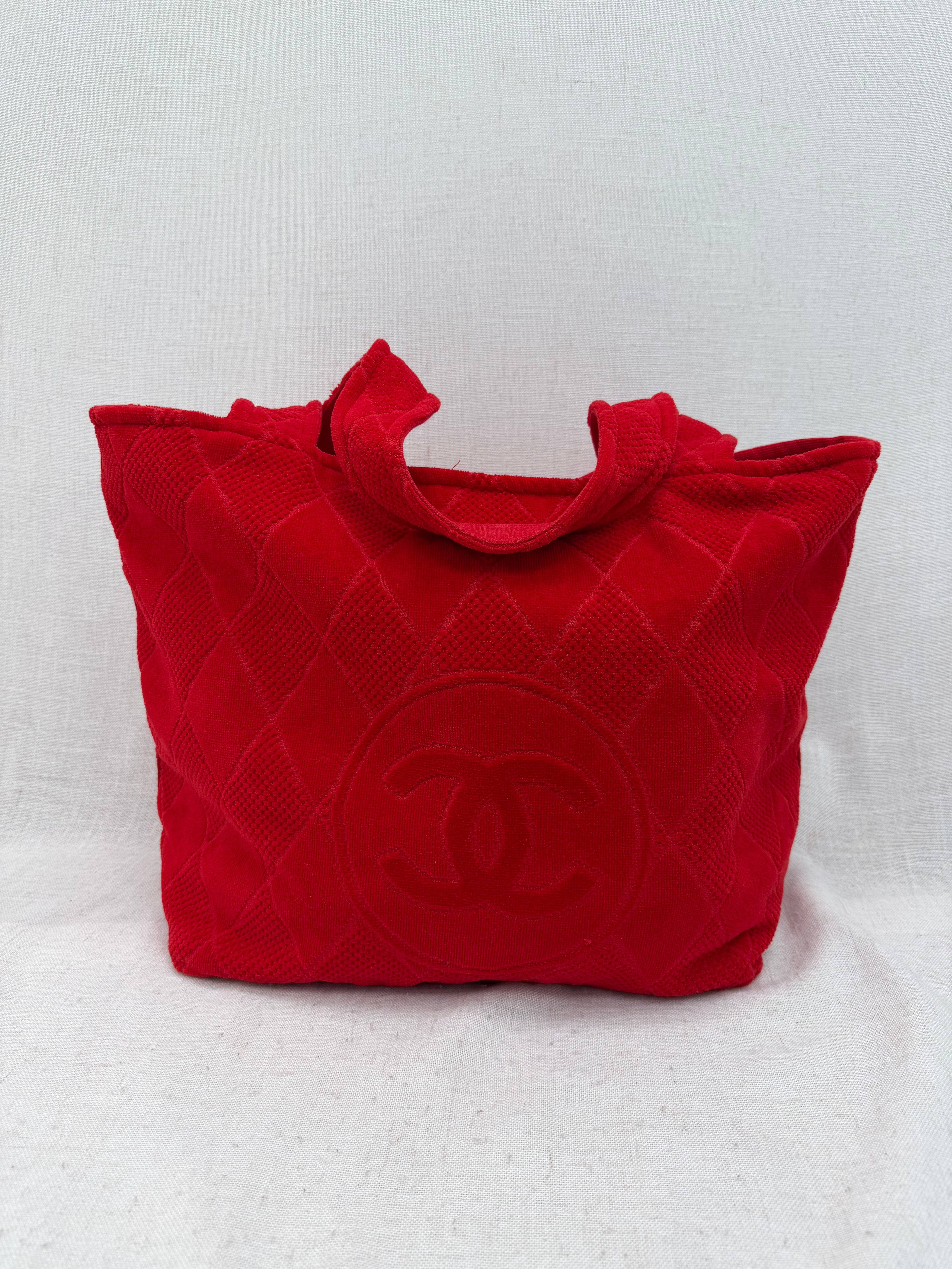 BRAND NEW- Chanel Red Terry Cloth Beach Bag & Towel Set