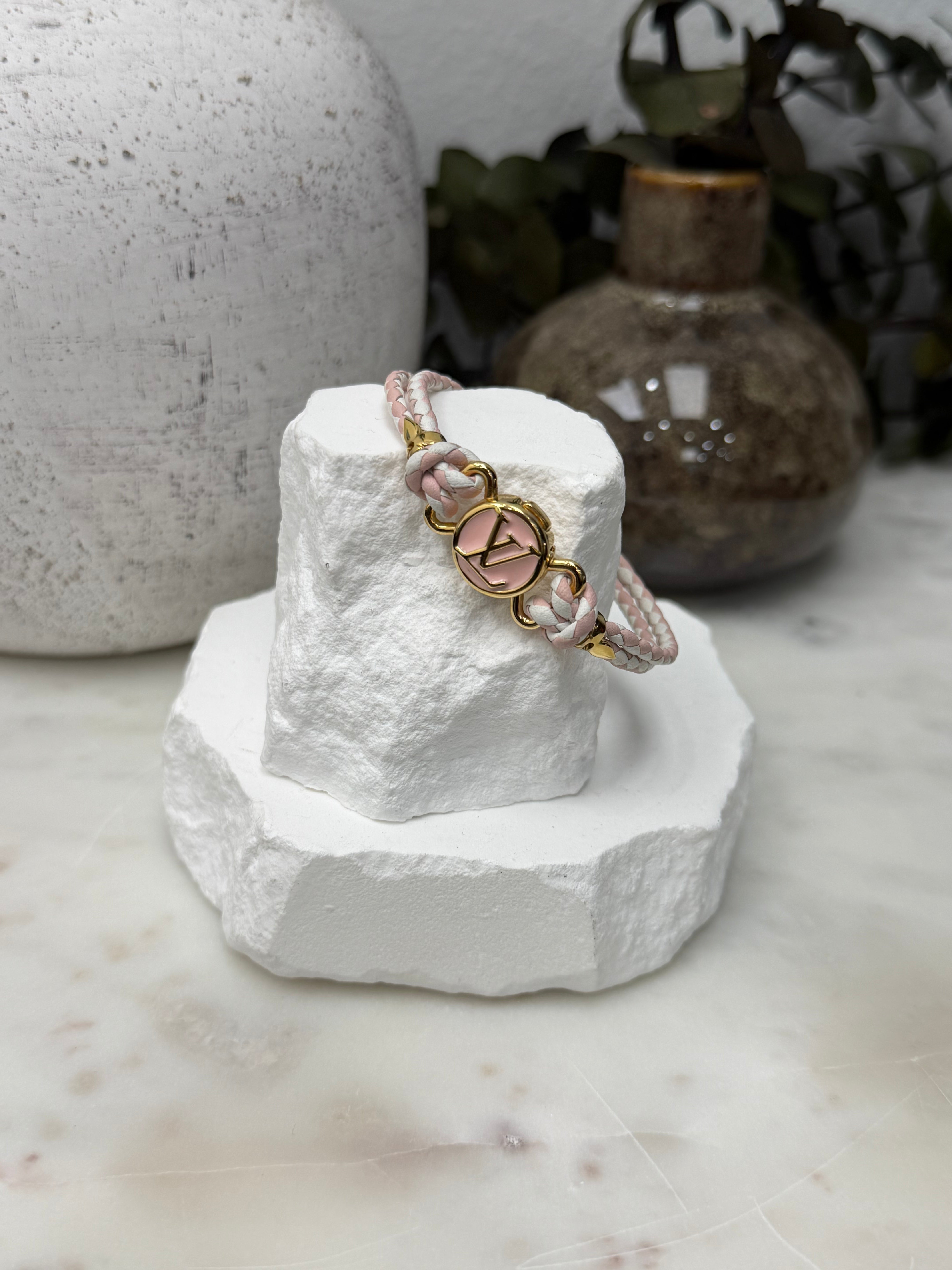 Louis Vuitton Pink & White Braided Leather Clic It Fun & Sun Bracelet