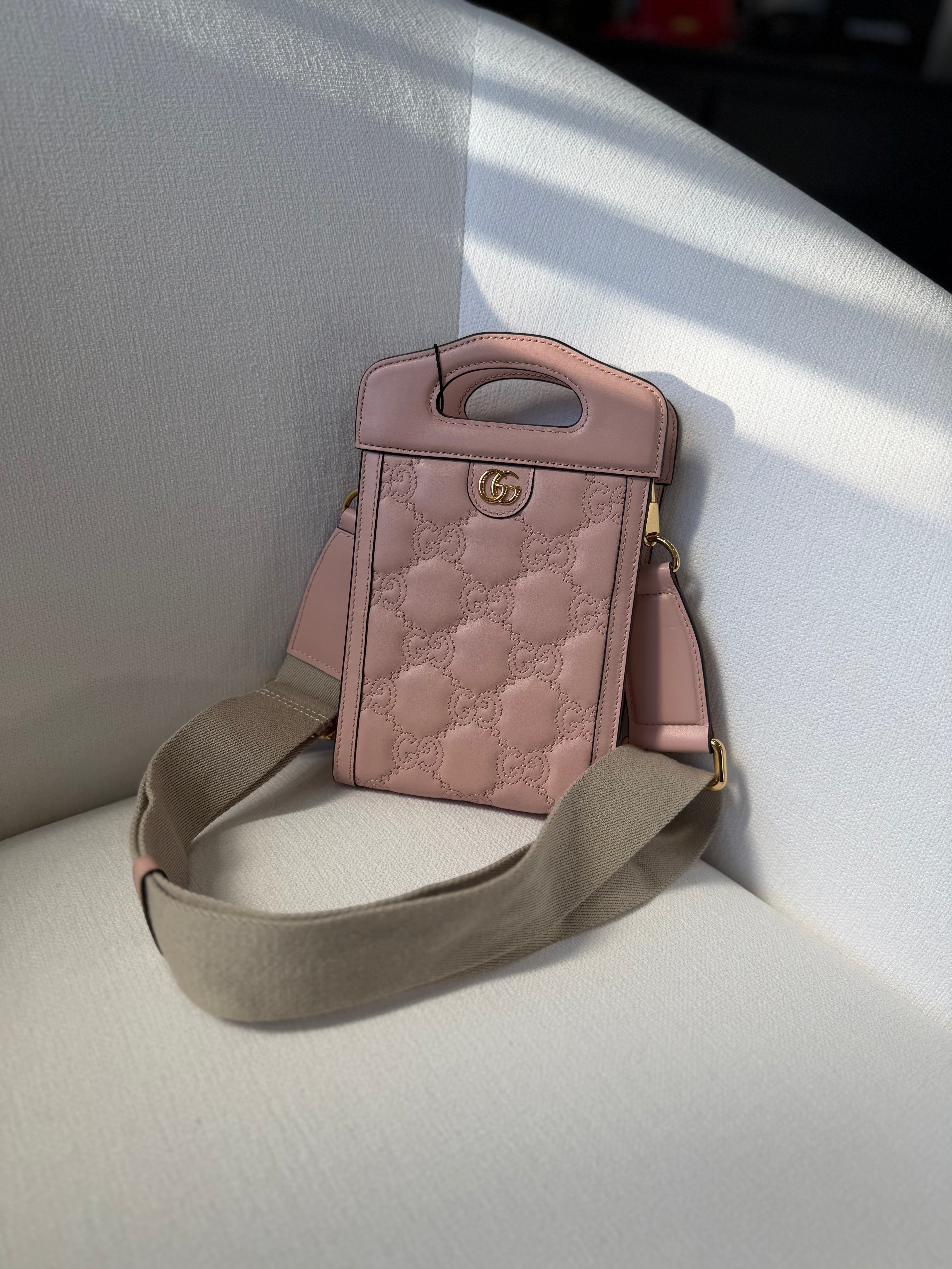 LIKE NEW- Gucci Pink GG Matelasse Leather Marmont Mini Top Handle Bag