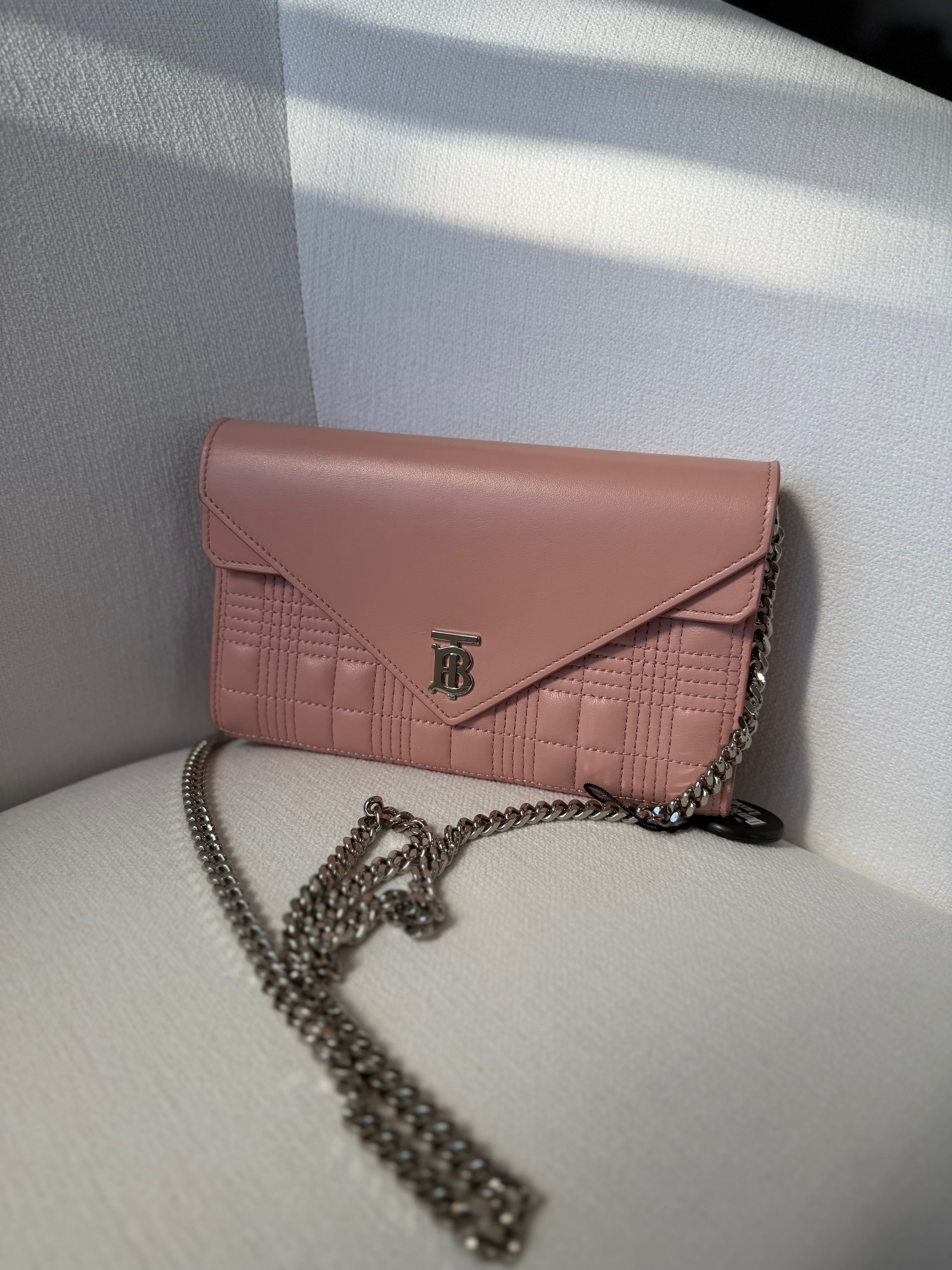 Burberry Pink Quilted Lambskin Lola Wallet on a Chain