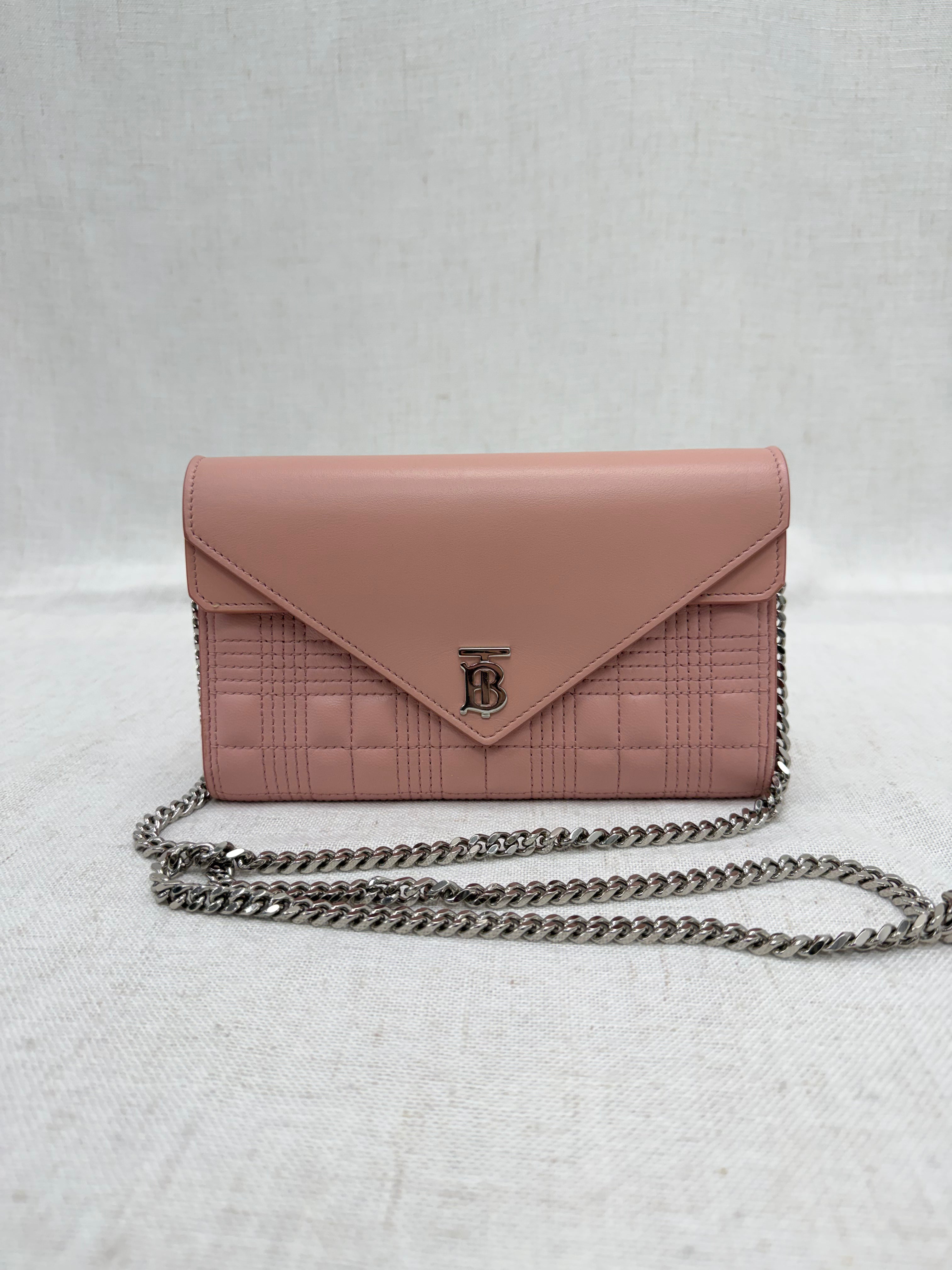Burberry Pink Quilted Lambskin Lola Wallet on a Chain