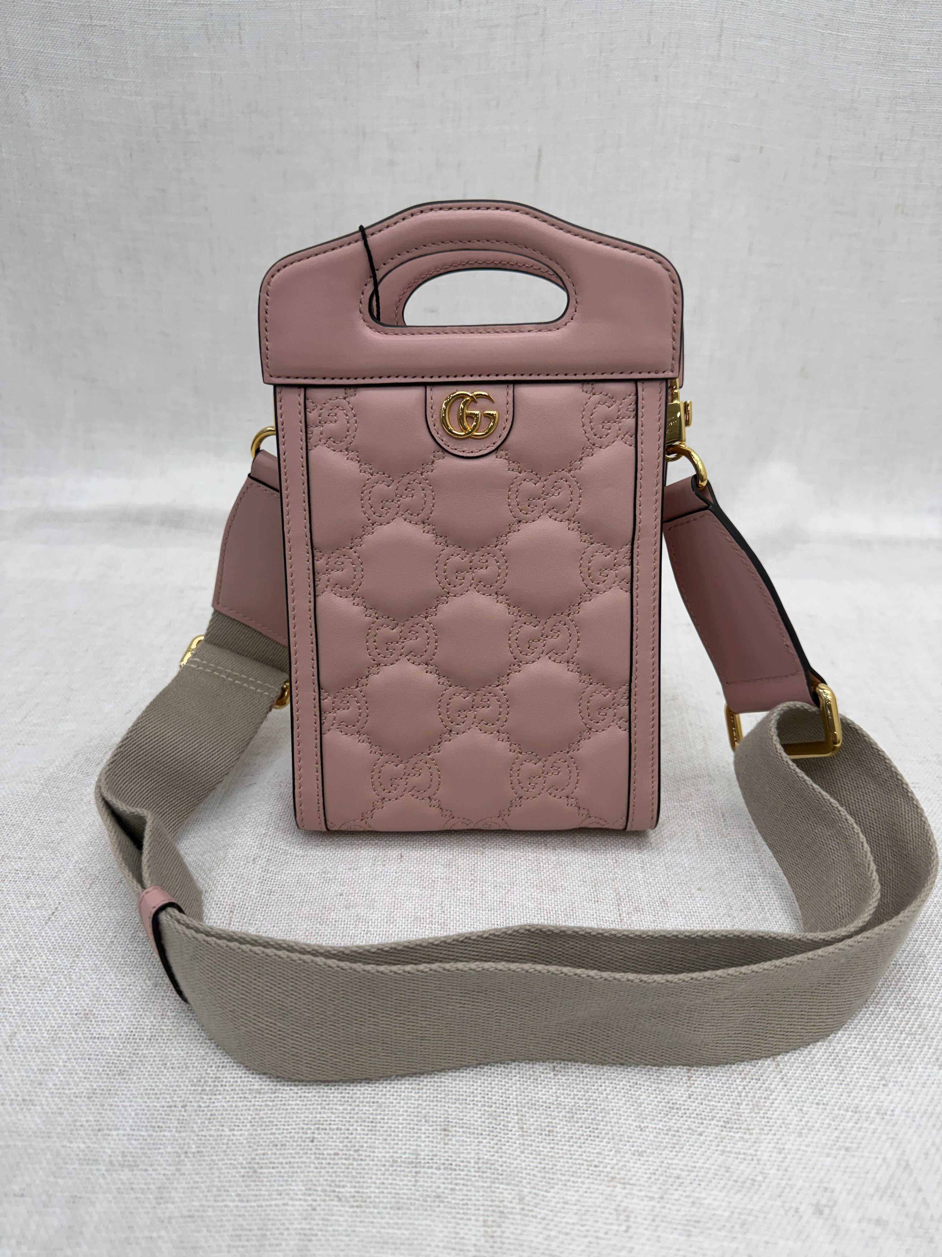 LIKE NEW- Gucci Pink GG Matelasse Leather Marmont Mini Top Handle Bag