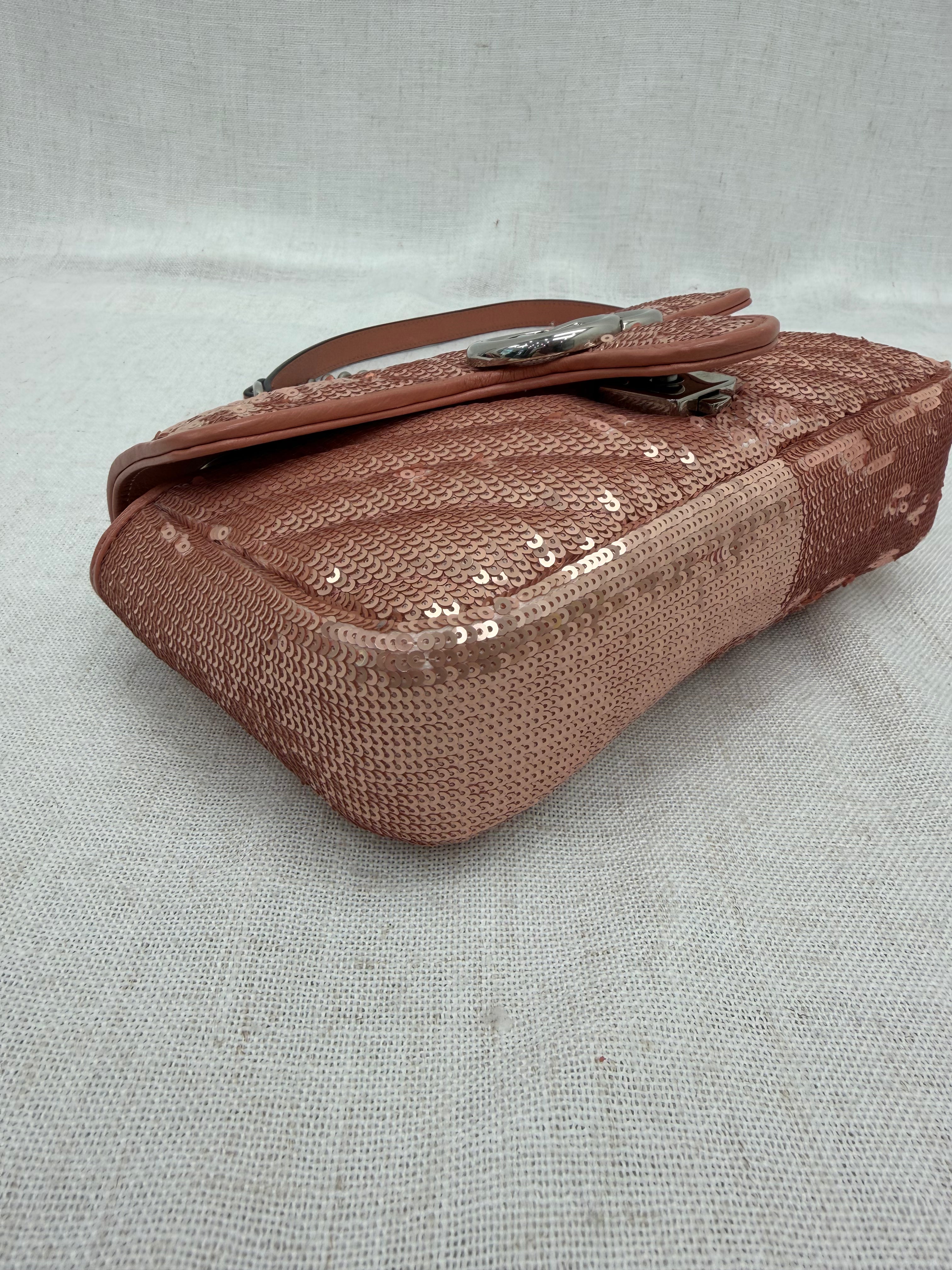 Gucci Rose Gold Sequins & Leather GG Marmont Mini Shoulder Bag