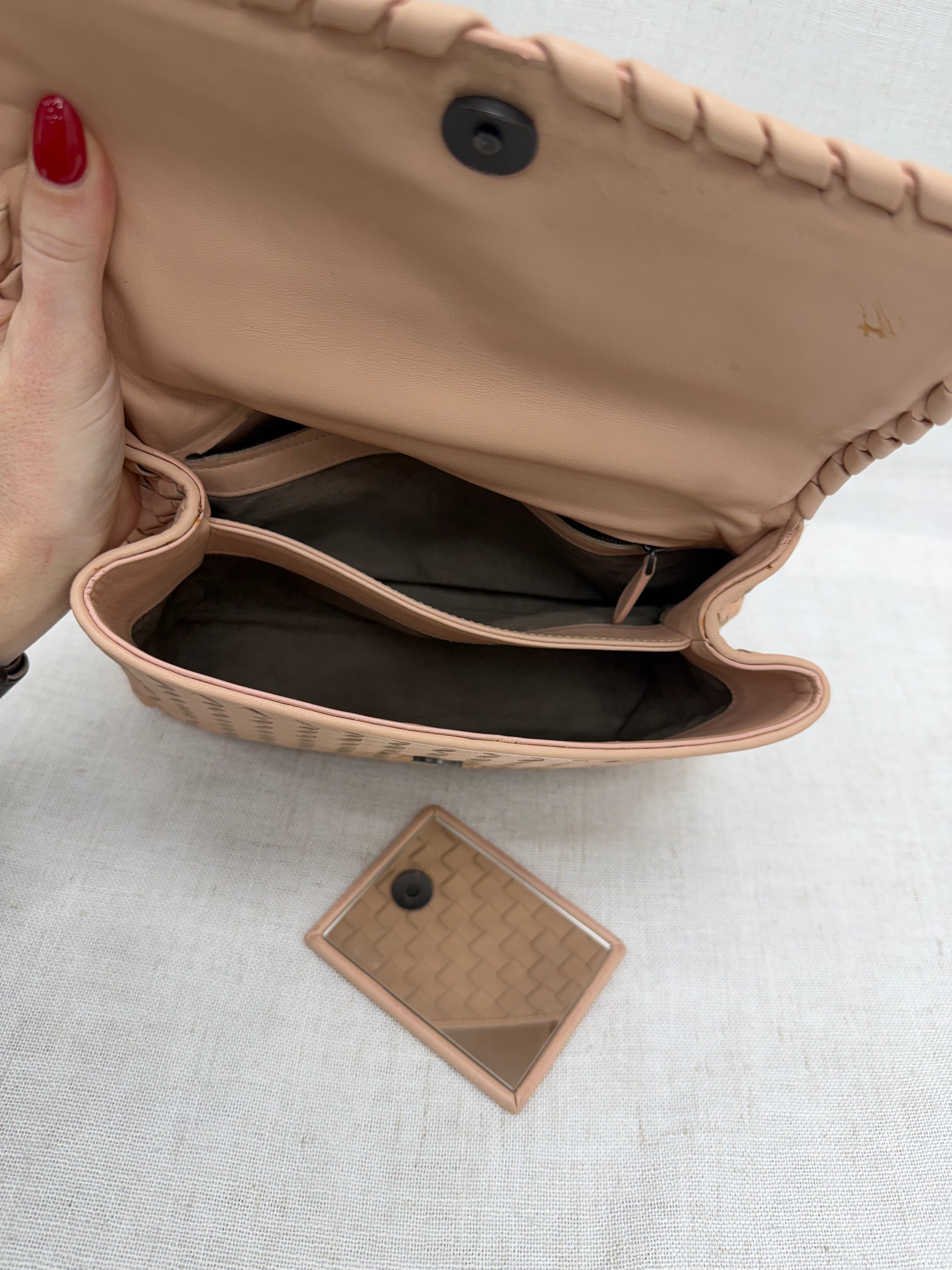 Bottega Veneta Peach Intracciato Nappa Leather Olimpia Shoulder Bag