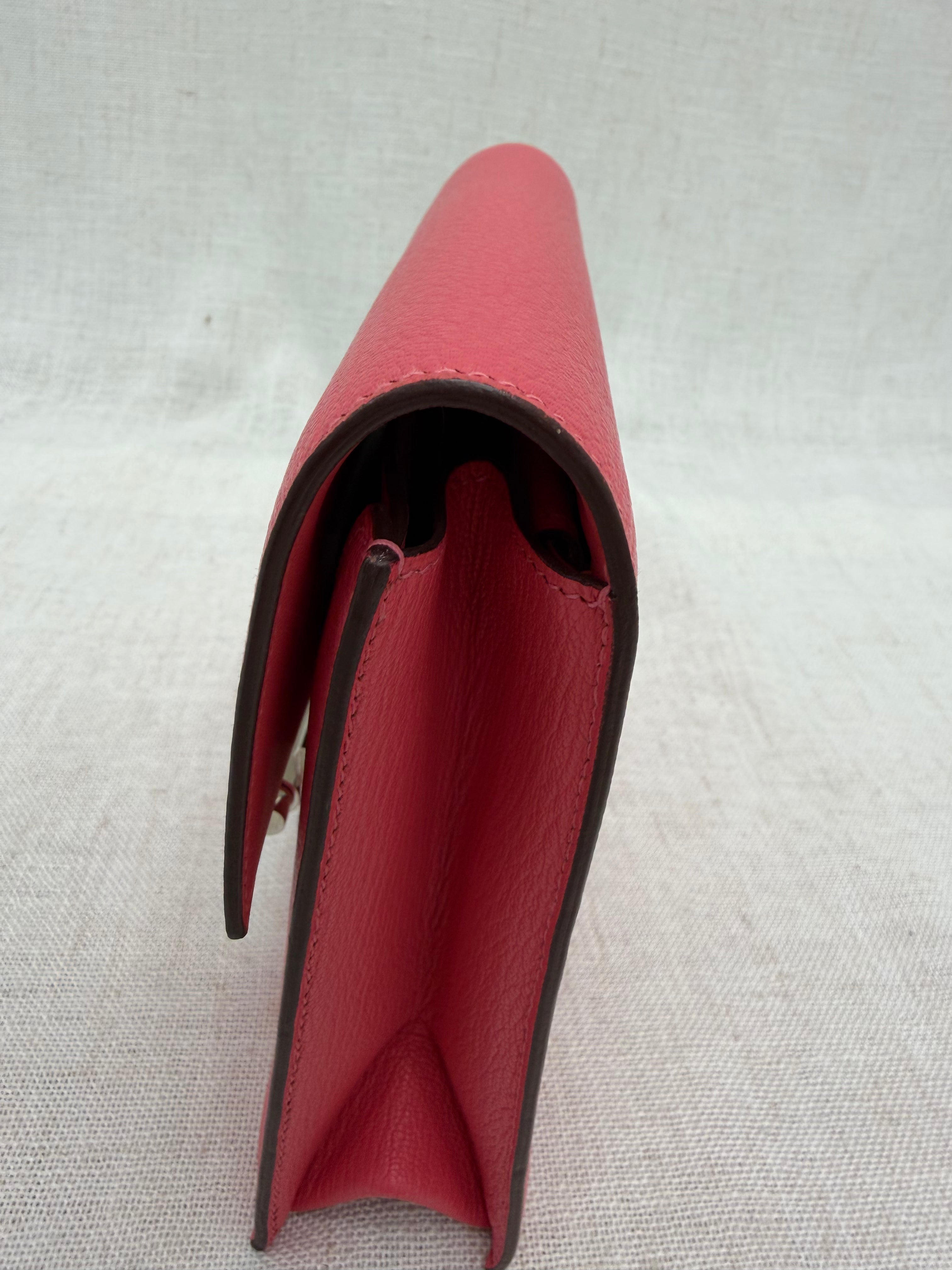 BRAND NEW- Hermes Rose Lipstick Chevre Mysore Verrou Clutch Bag