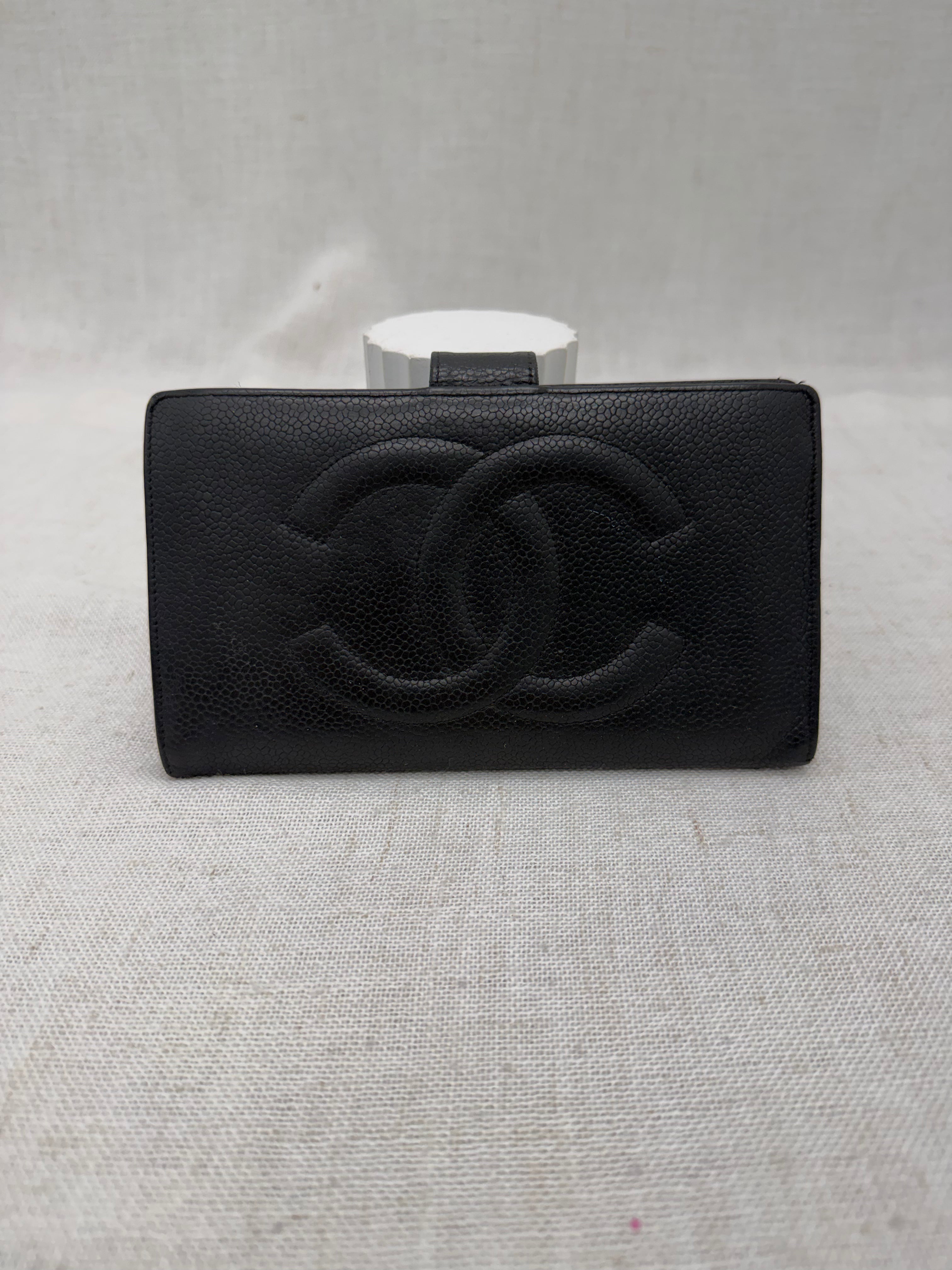 Chanel Black Caviar Leather Long Kisslock Wallet