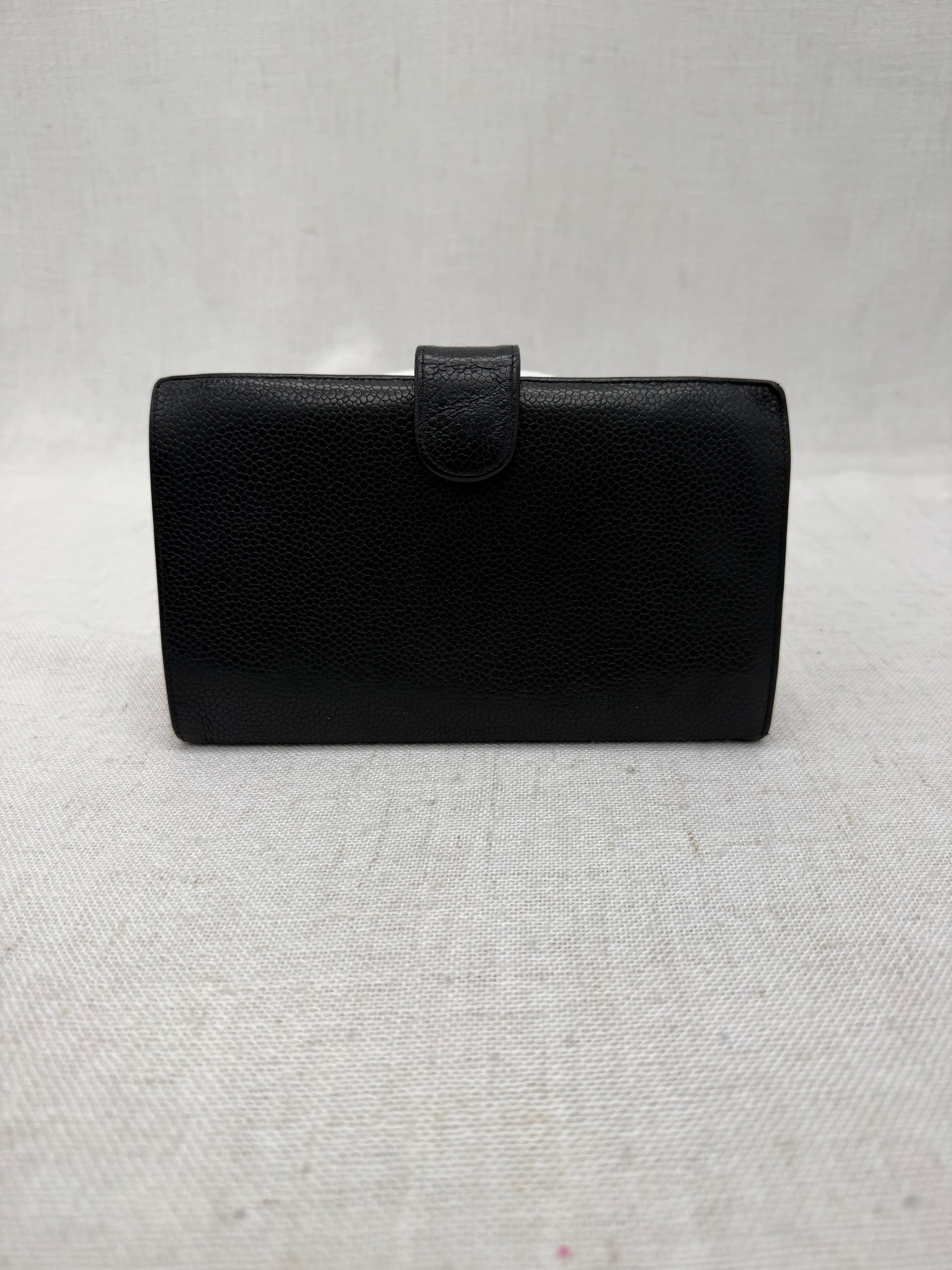 Chanel Black Caviar Leather Long Kisslock Wallet