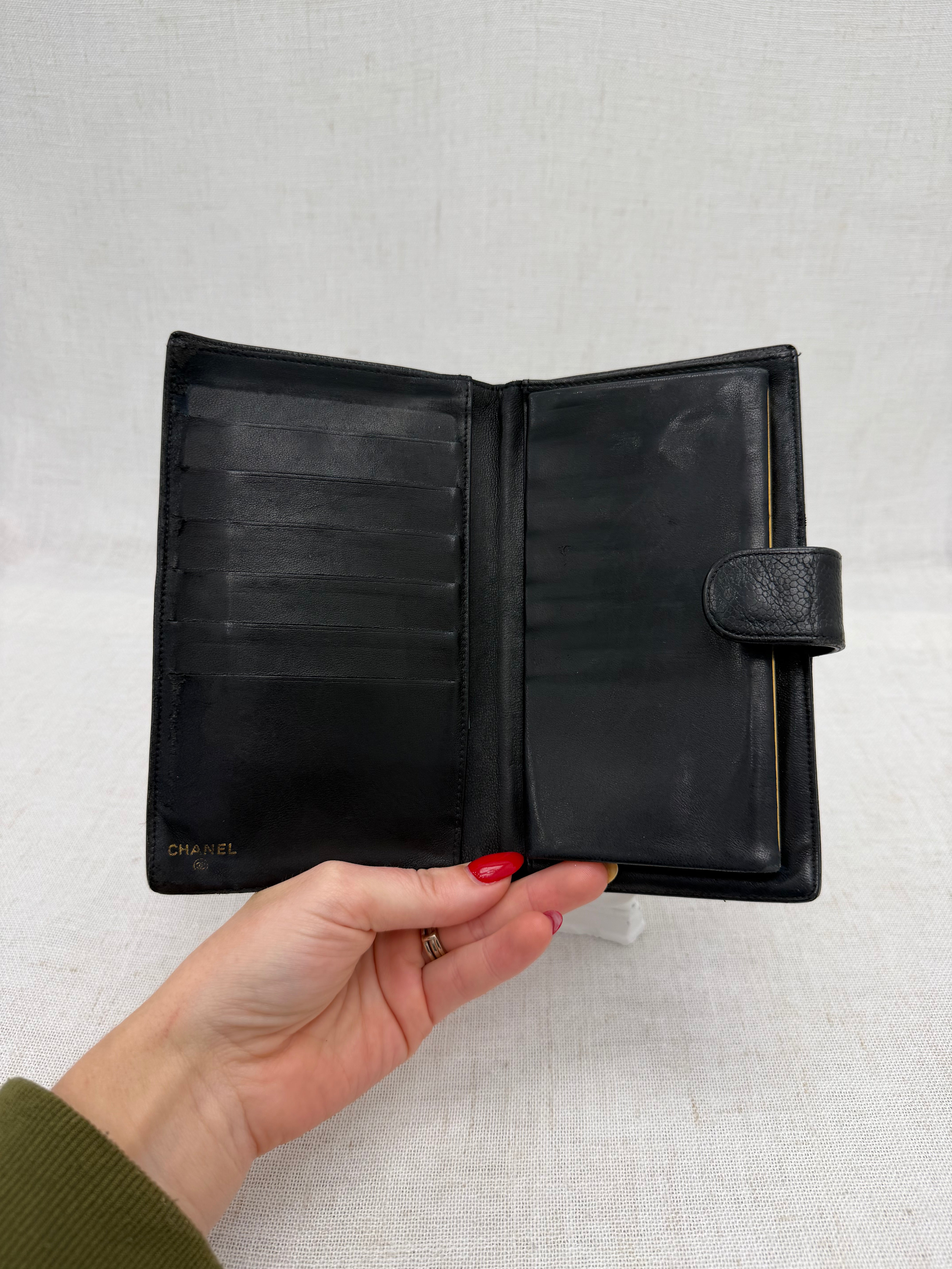Chanel Black Caviar Leather Long Kisslock Wallet