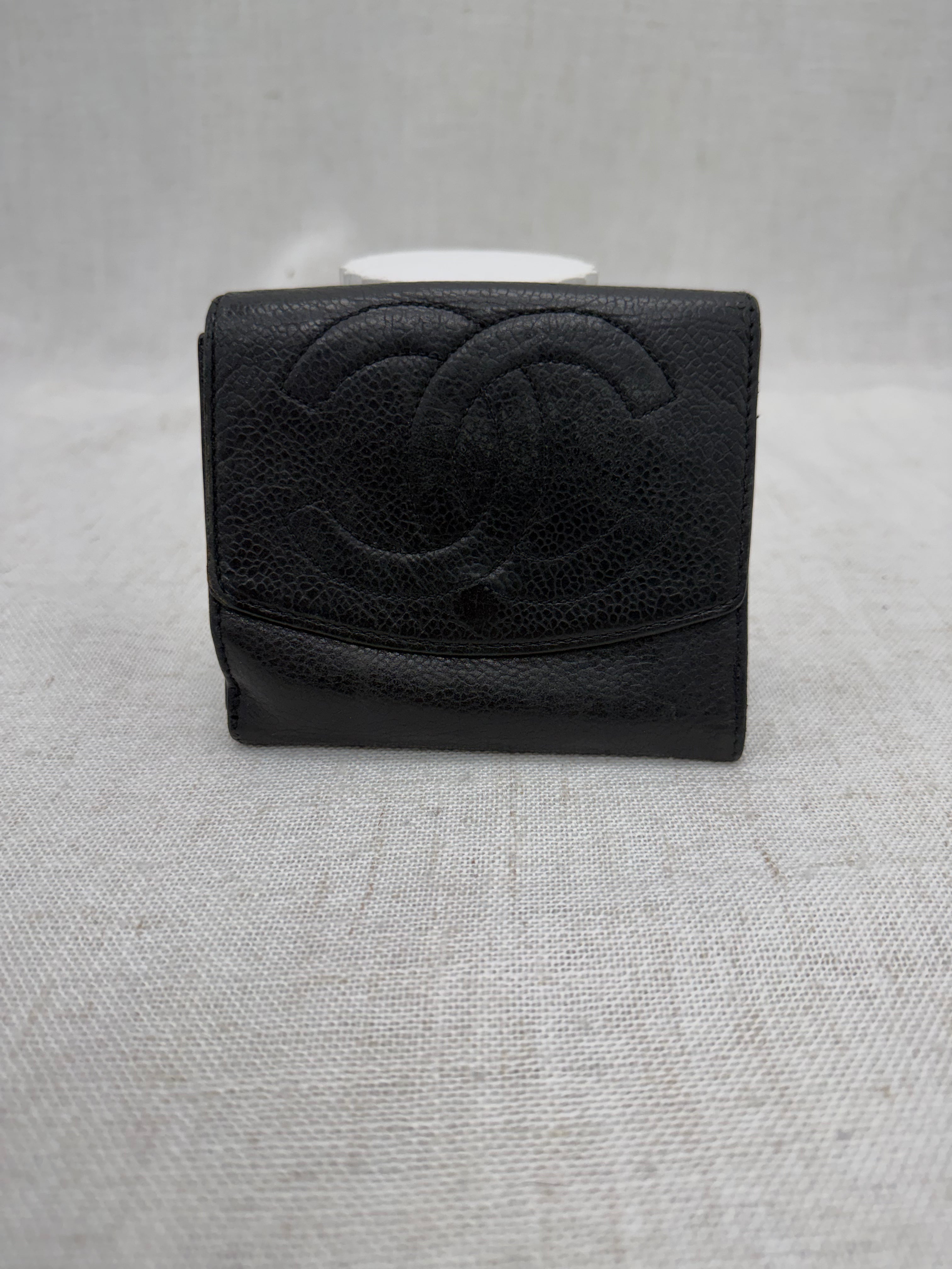 Chanel Black Caviar Leather CC Compact Wallet