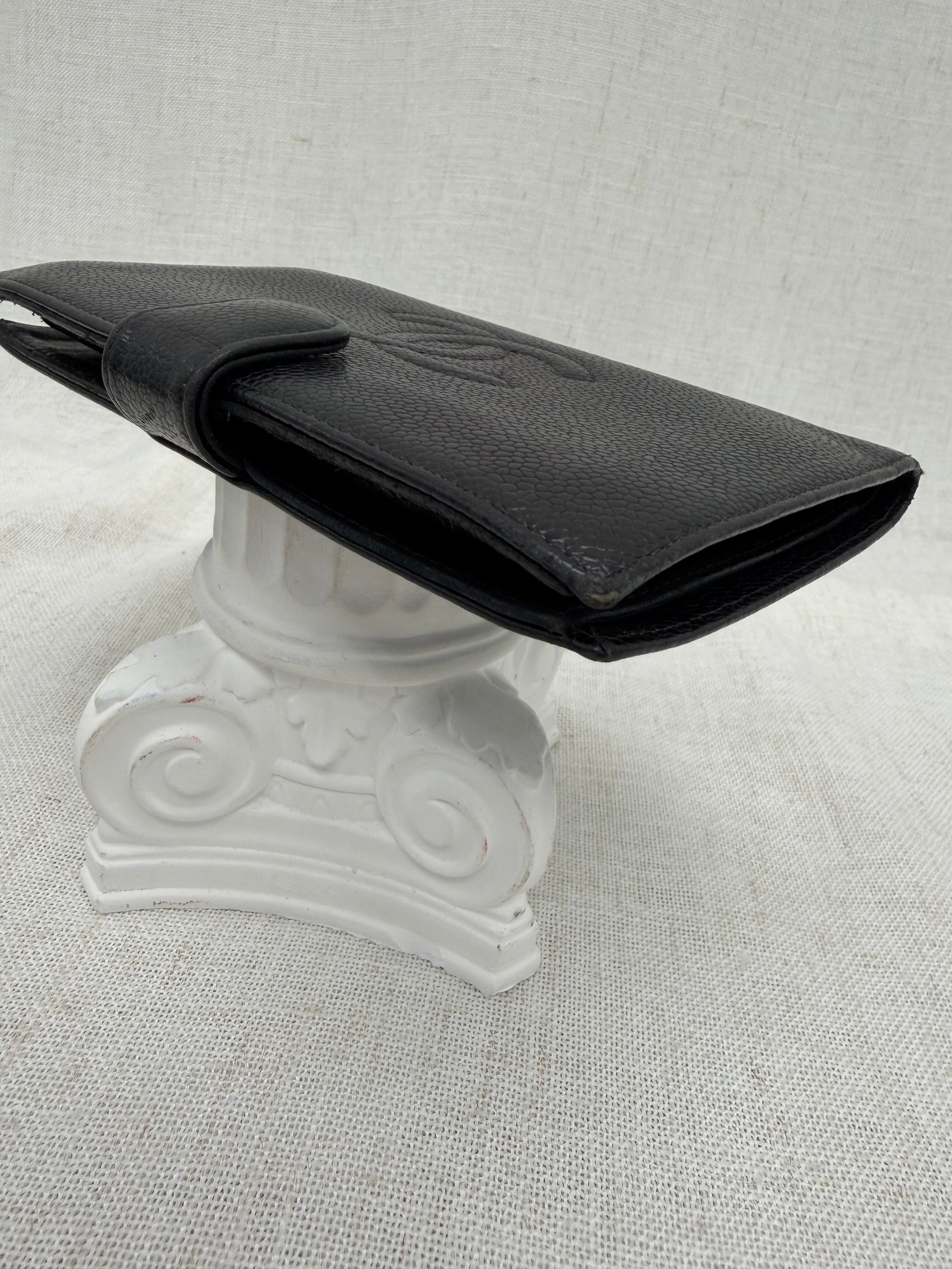 Chanel Black Caviar Leather Kisslock Long Wallet