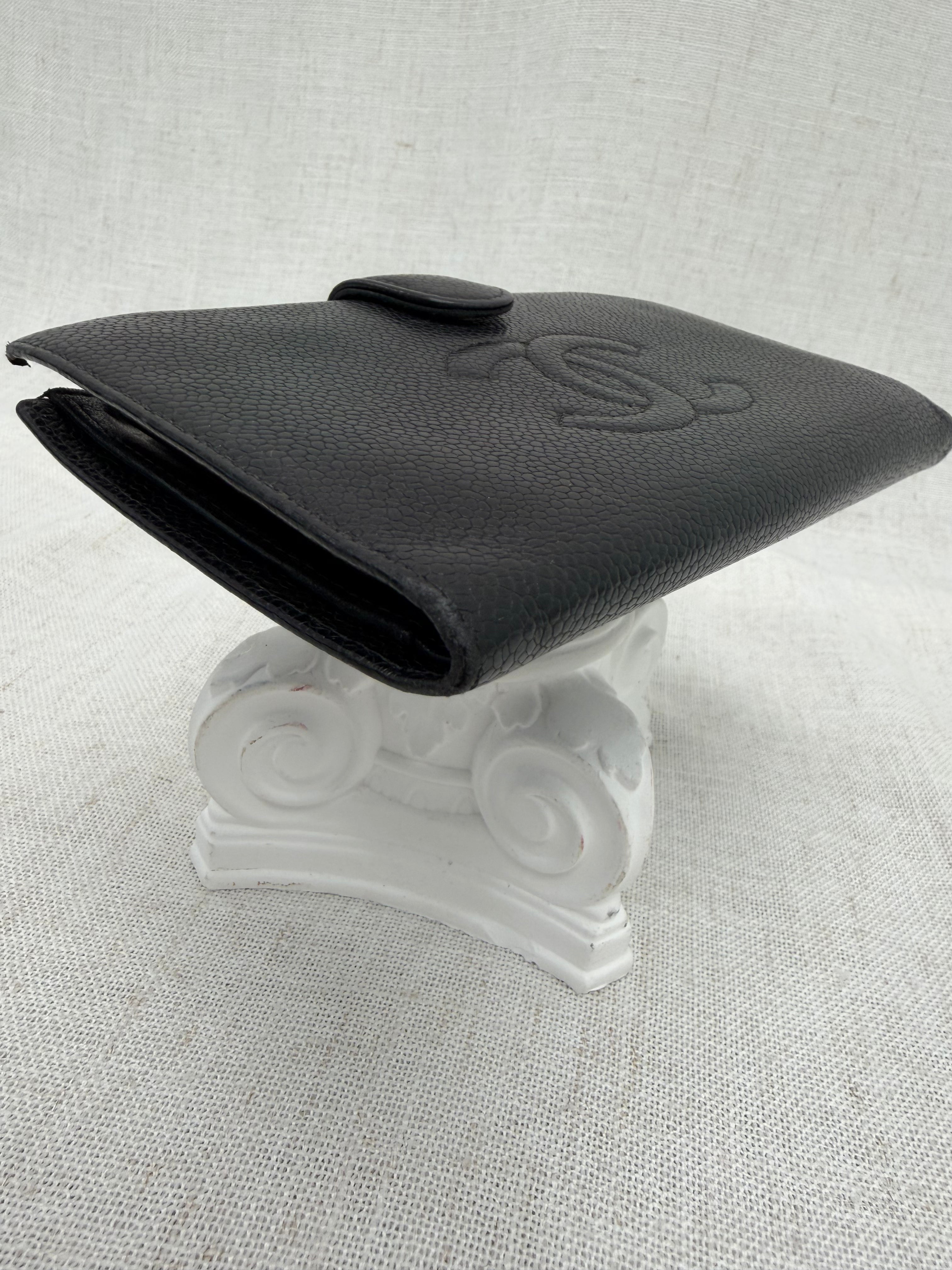 Chanel Black Caviar Leather Kisslock Long Wallet