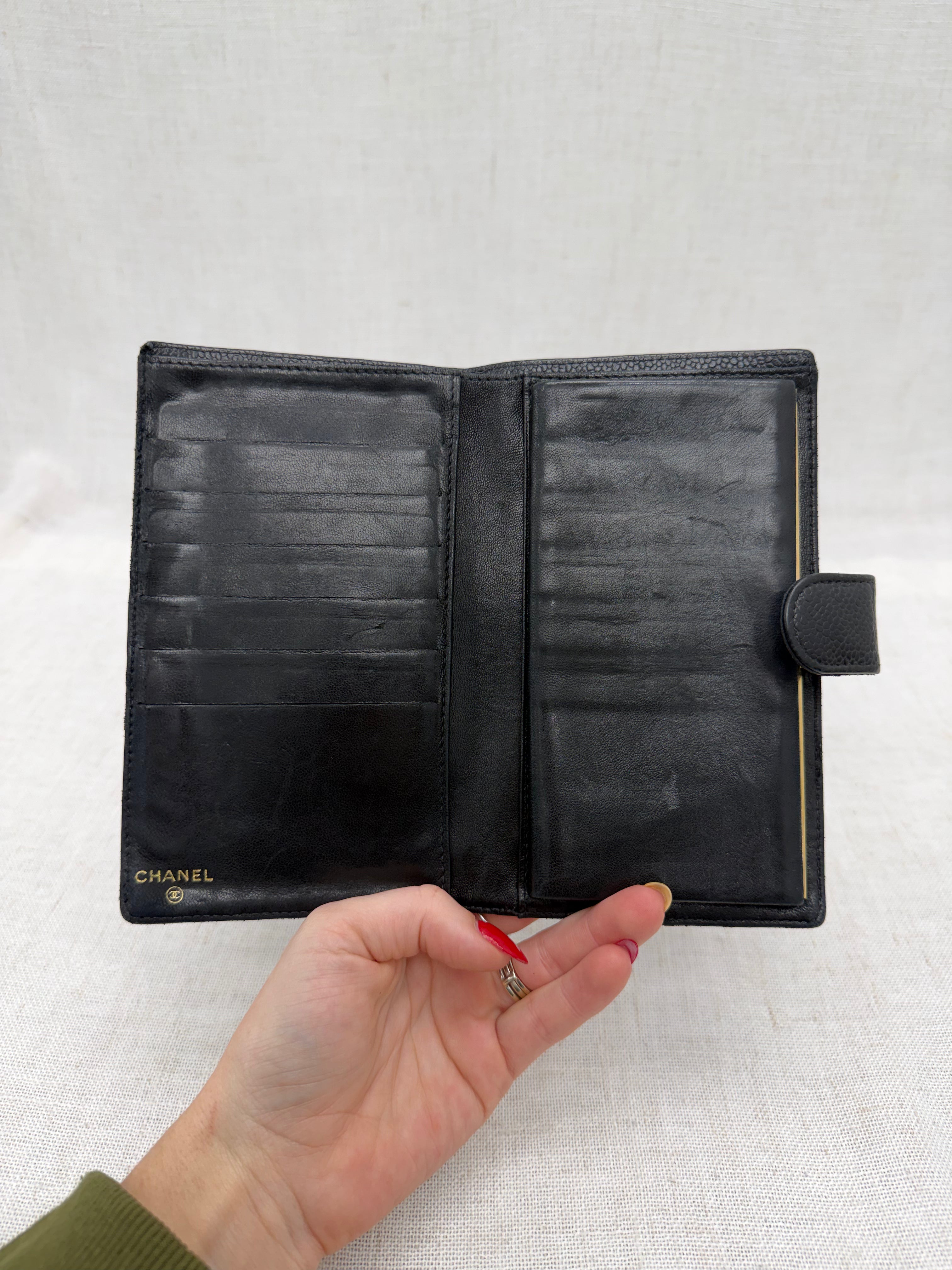Chanel Black Caviar Leather Kisslock Long Wallet