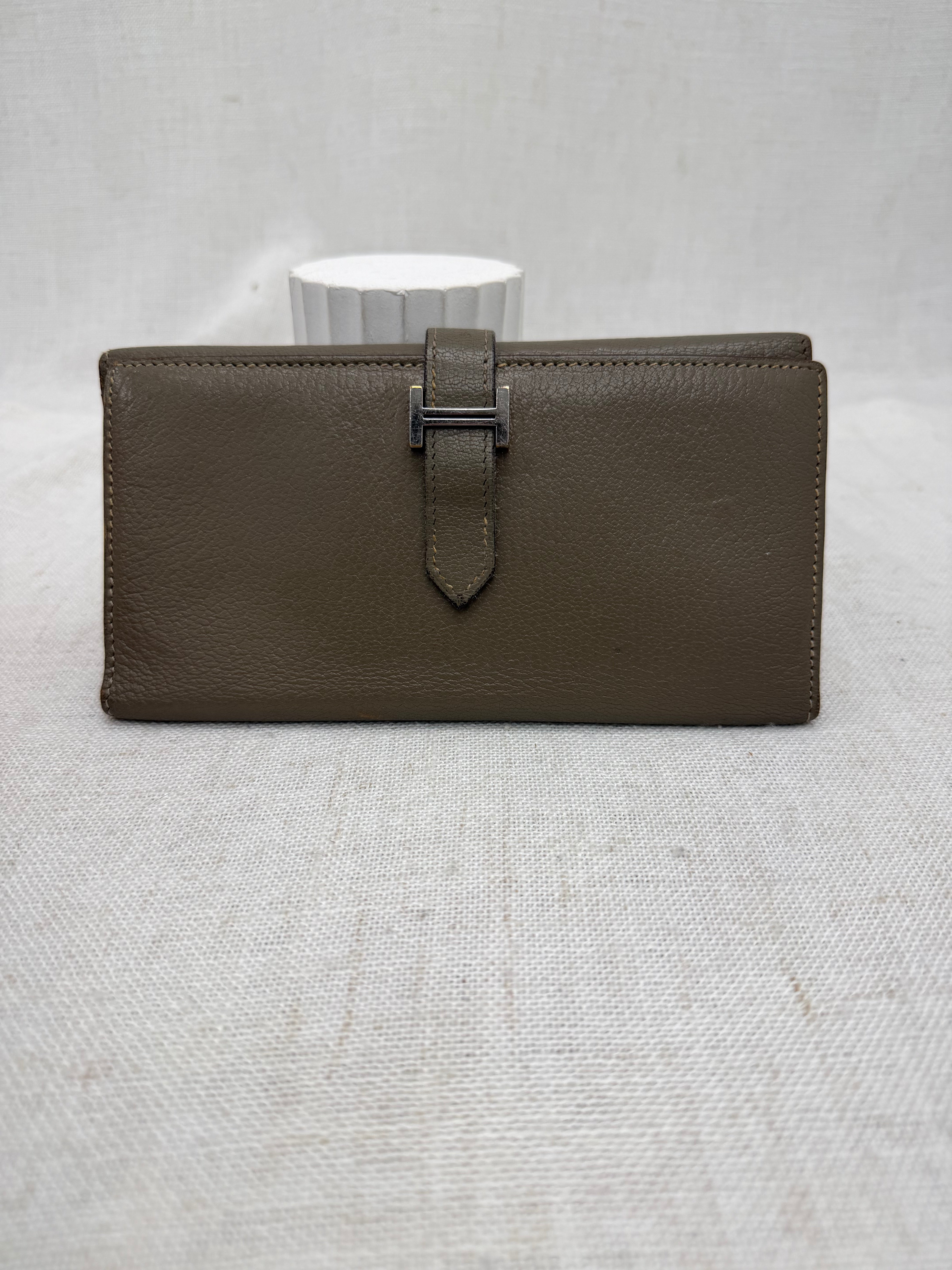Hermes Dark Taupe Leather Trifold Bearn Wallet