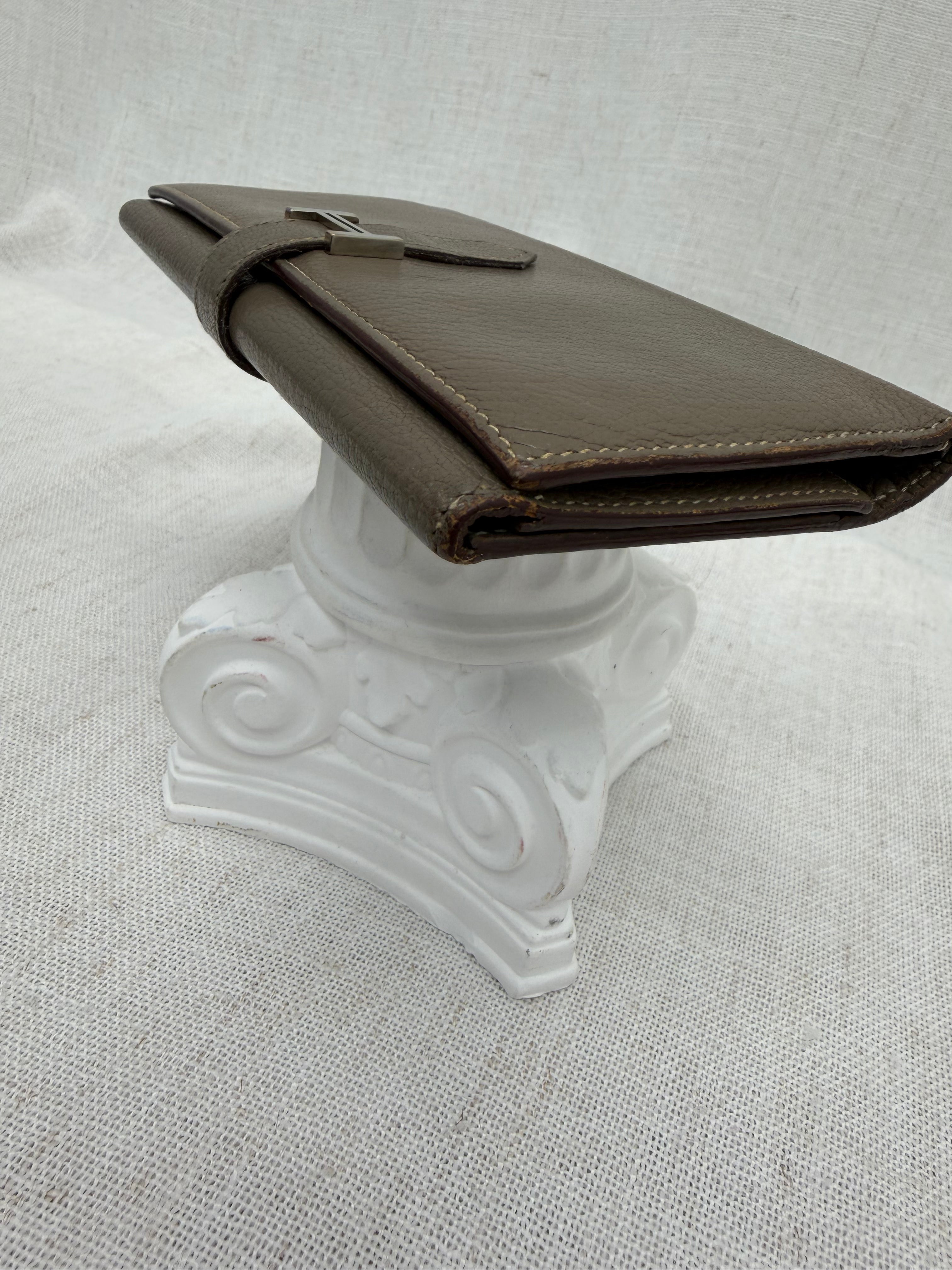 Hermes Dark Taupe Leather Trifold Bearn Wallet