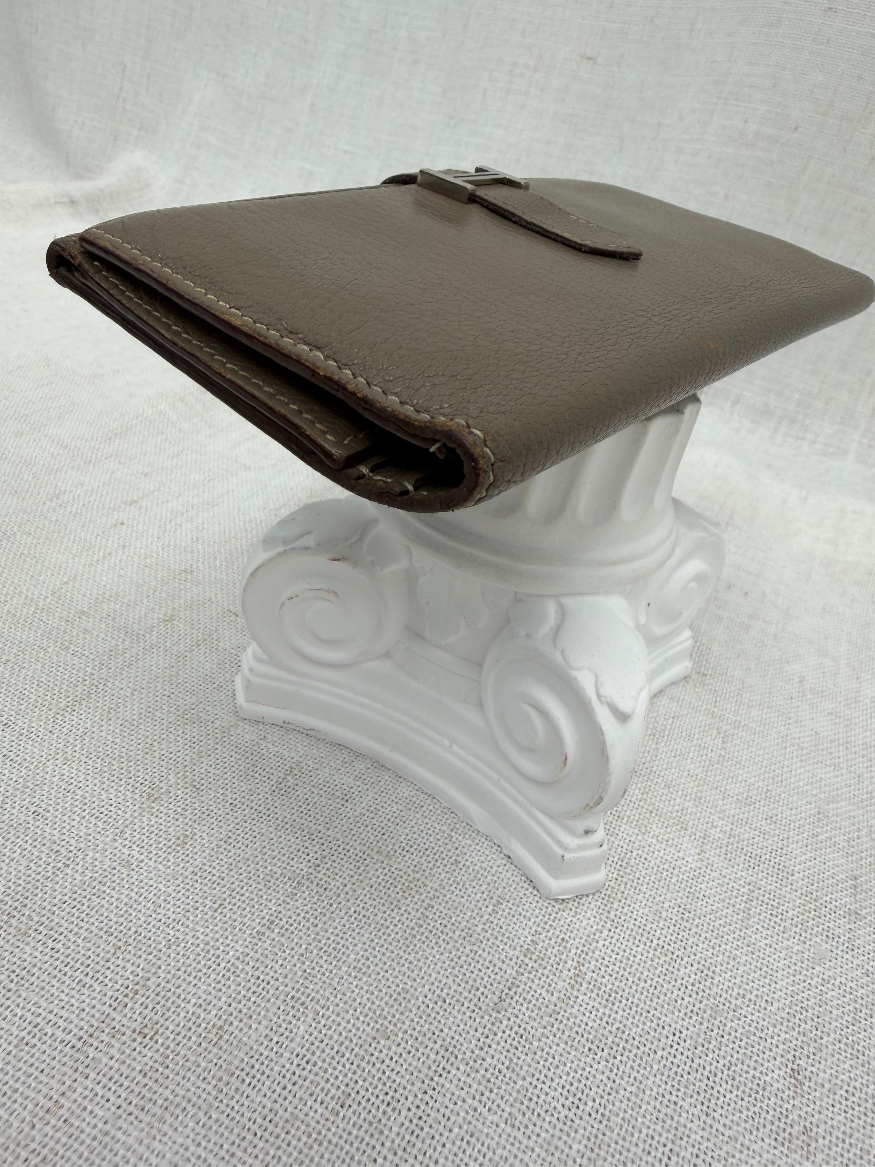 Hermes Dark Taupe Leather Trifold Bearn Wallet