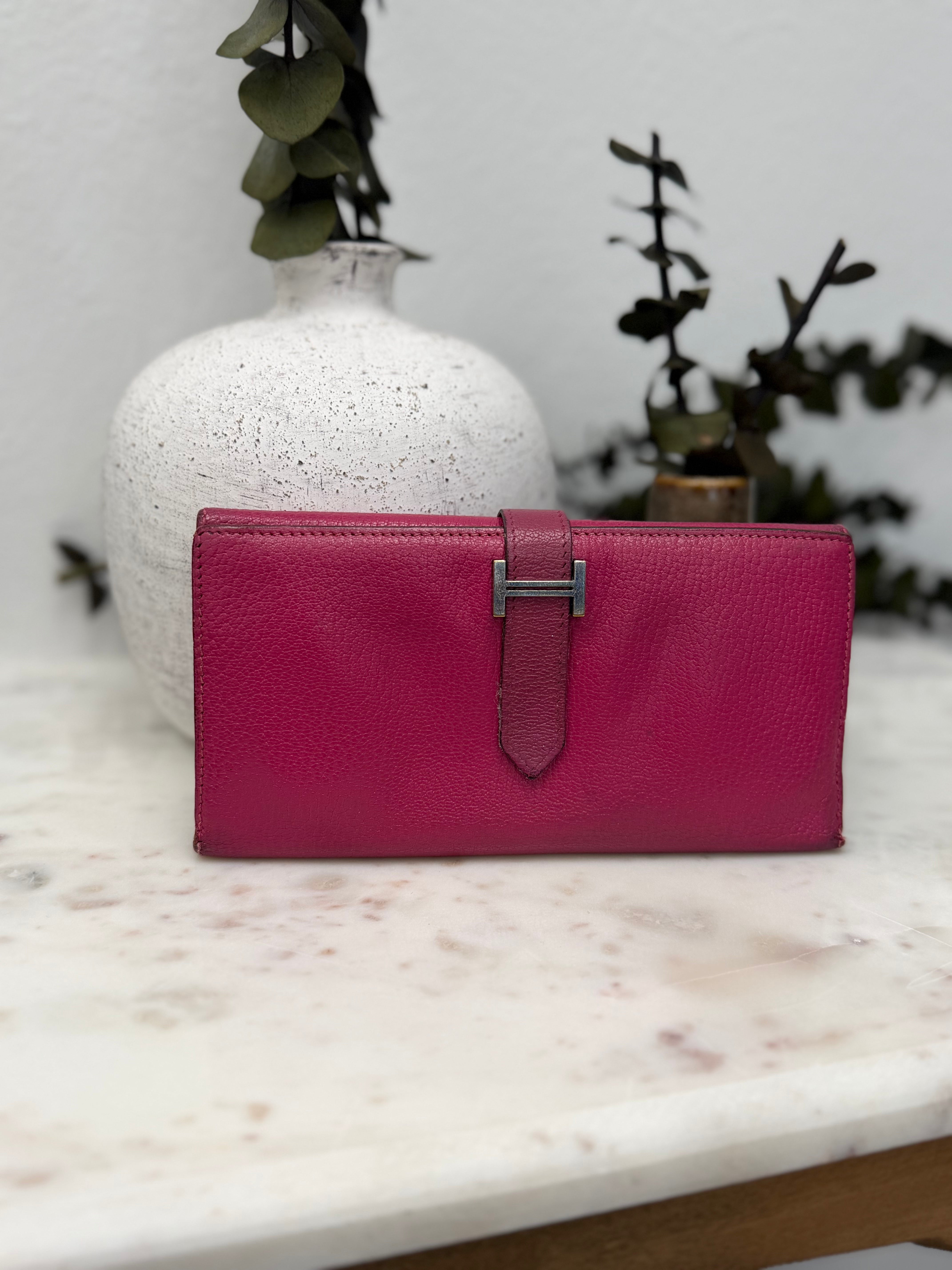 Hermes Fuchsia Leather Trifold Bearn Wallet