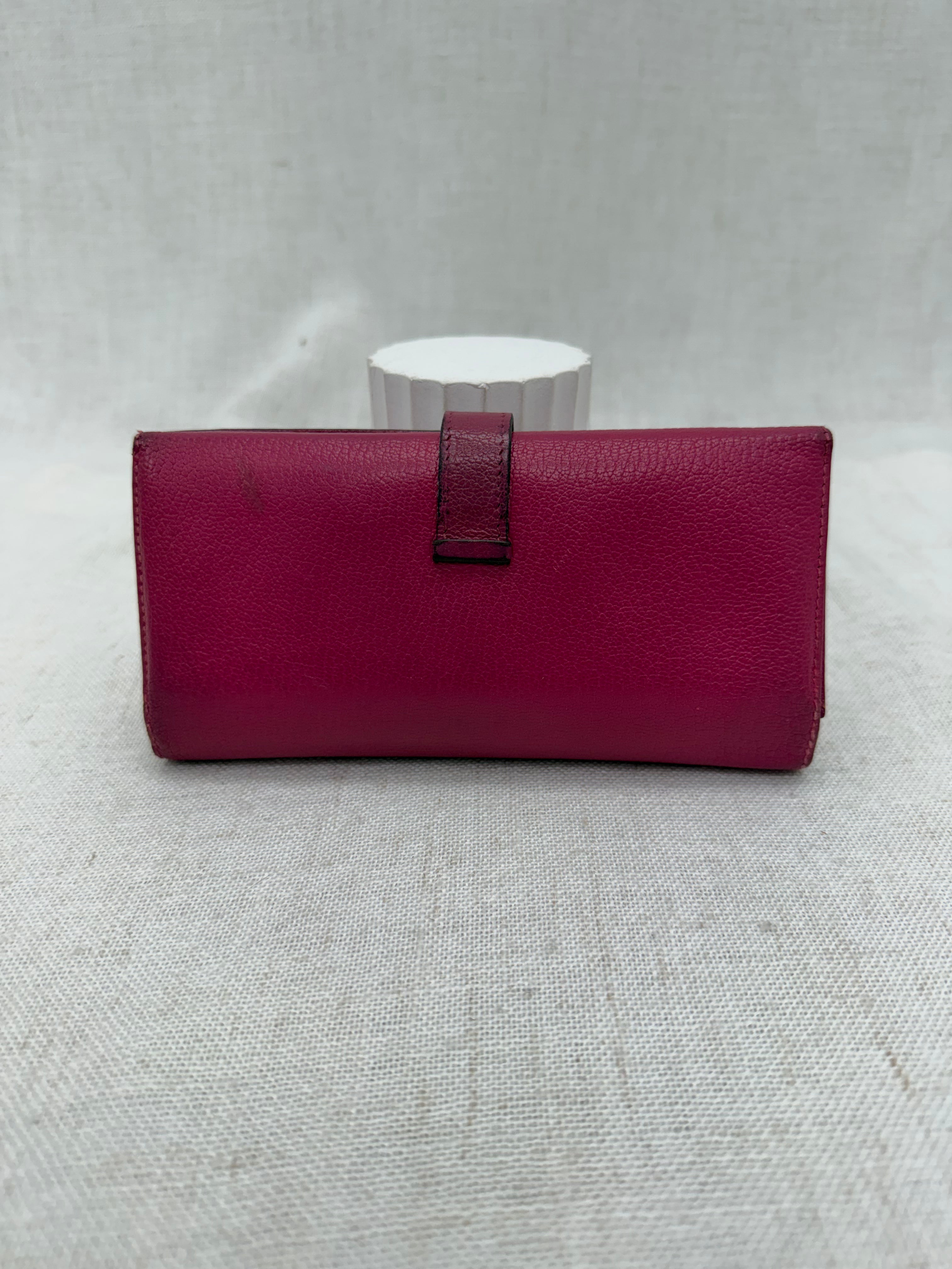 Hermes Fuchsia Leather Trifold Bearn Wallet