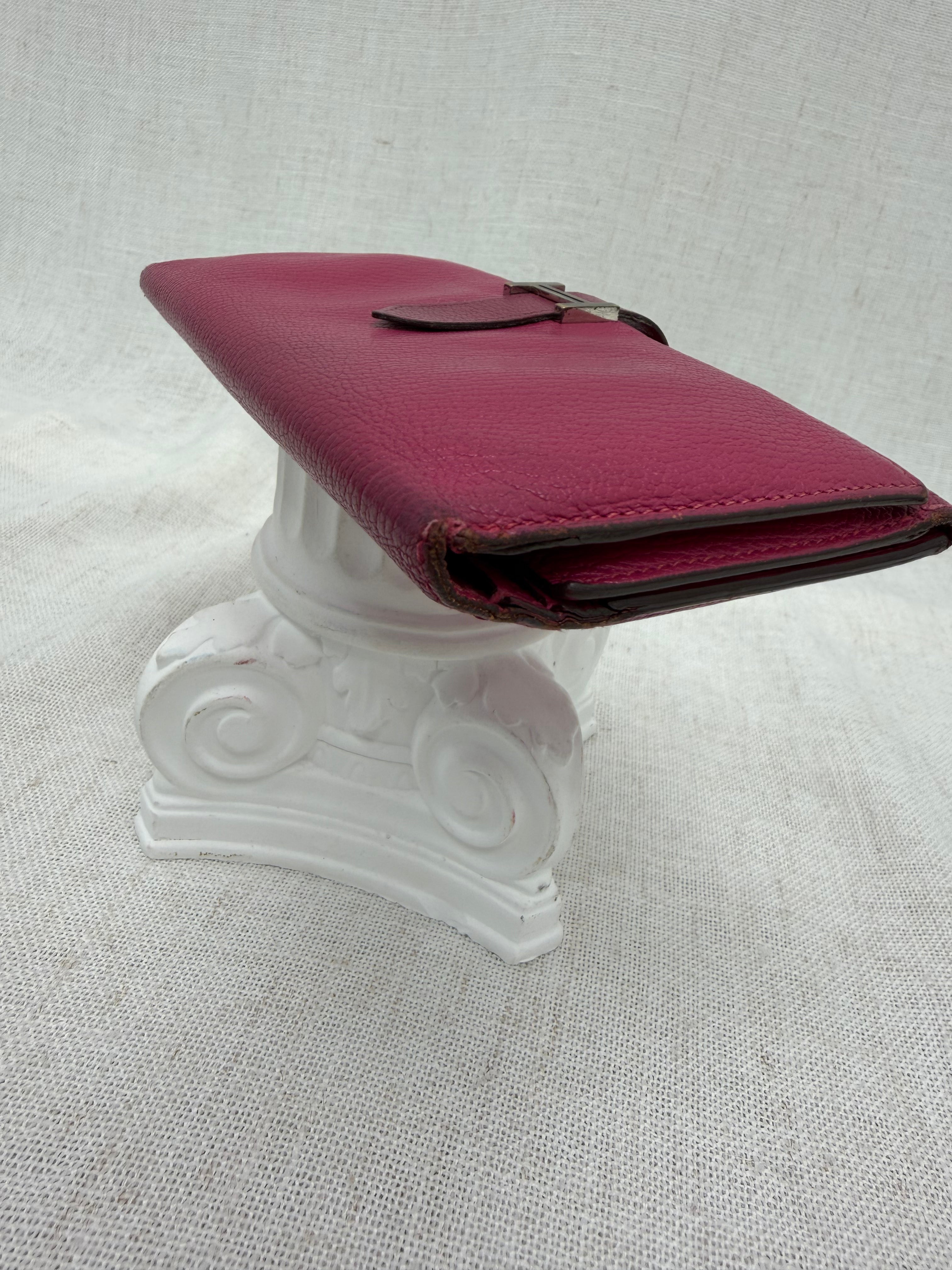 Hermes Fuchsia Leather Trifold Bearn Wallet