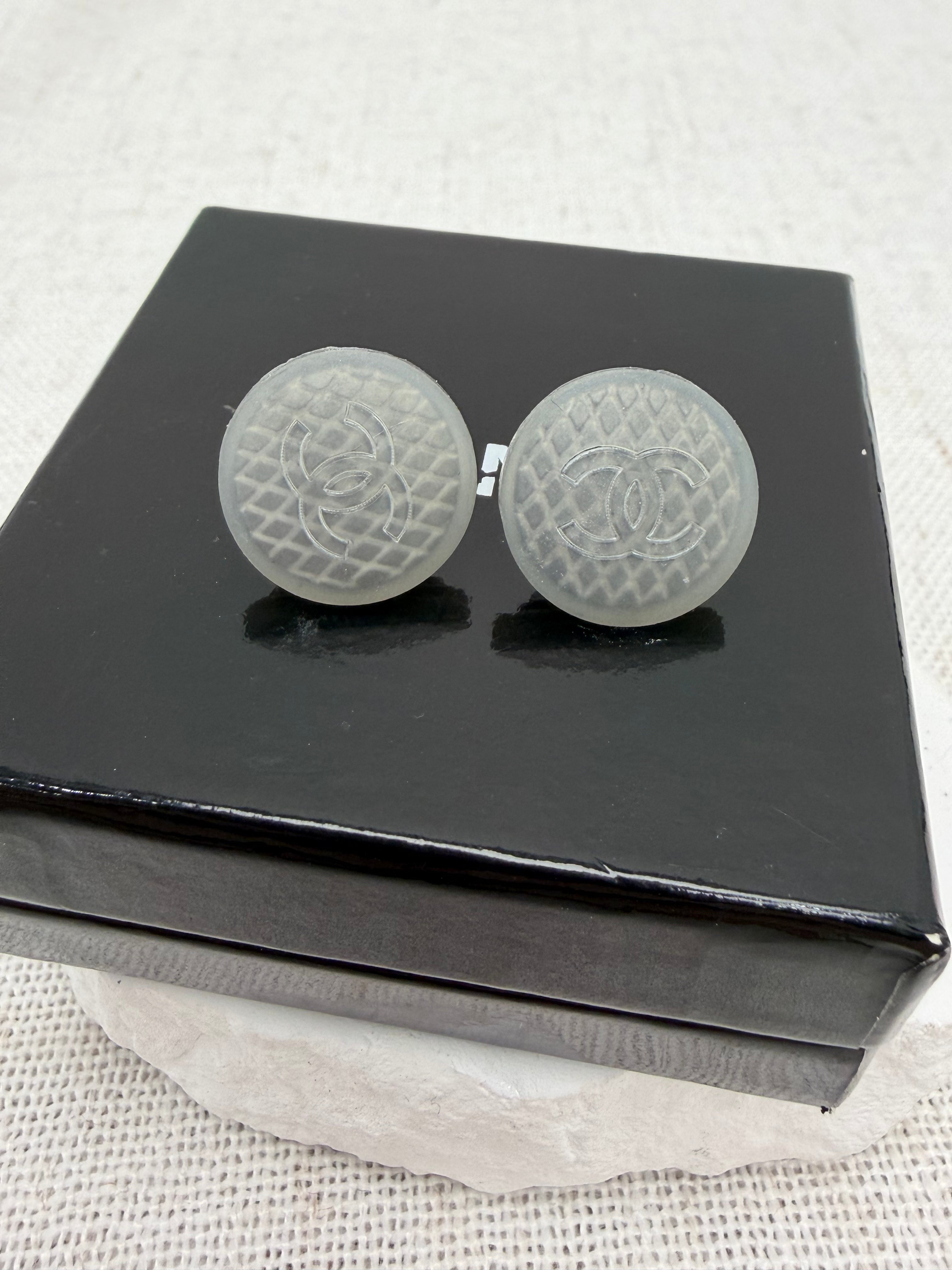 Chanel Vintage Grey CC Rubberized Earrings