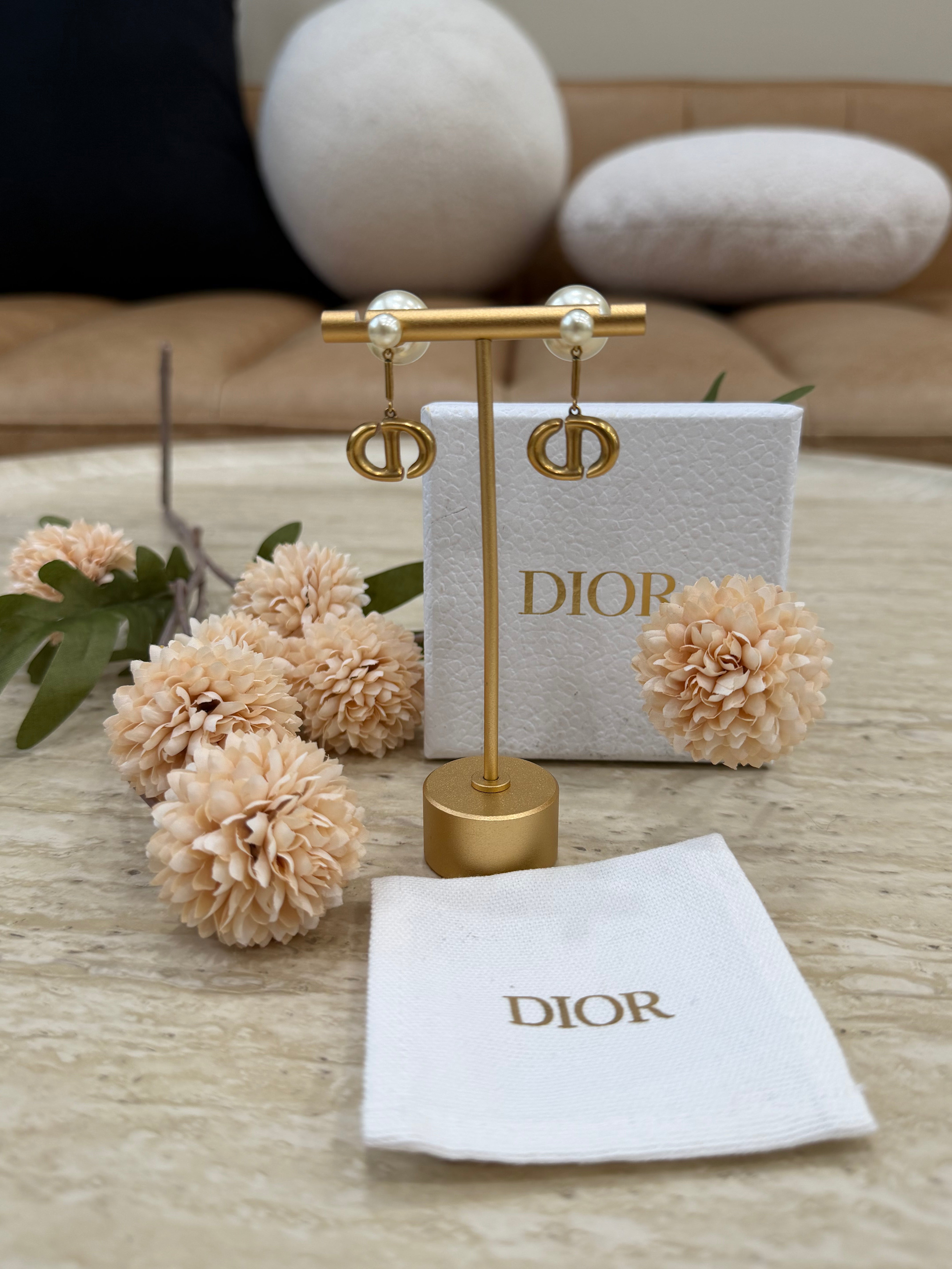 Christian Dior  Gold Tone & Drop Pearl Earrings